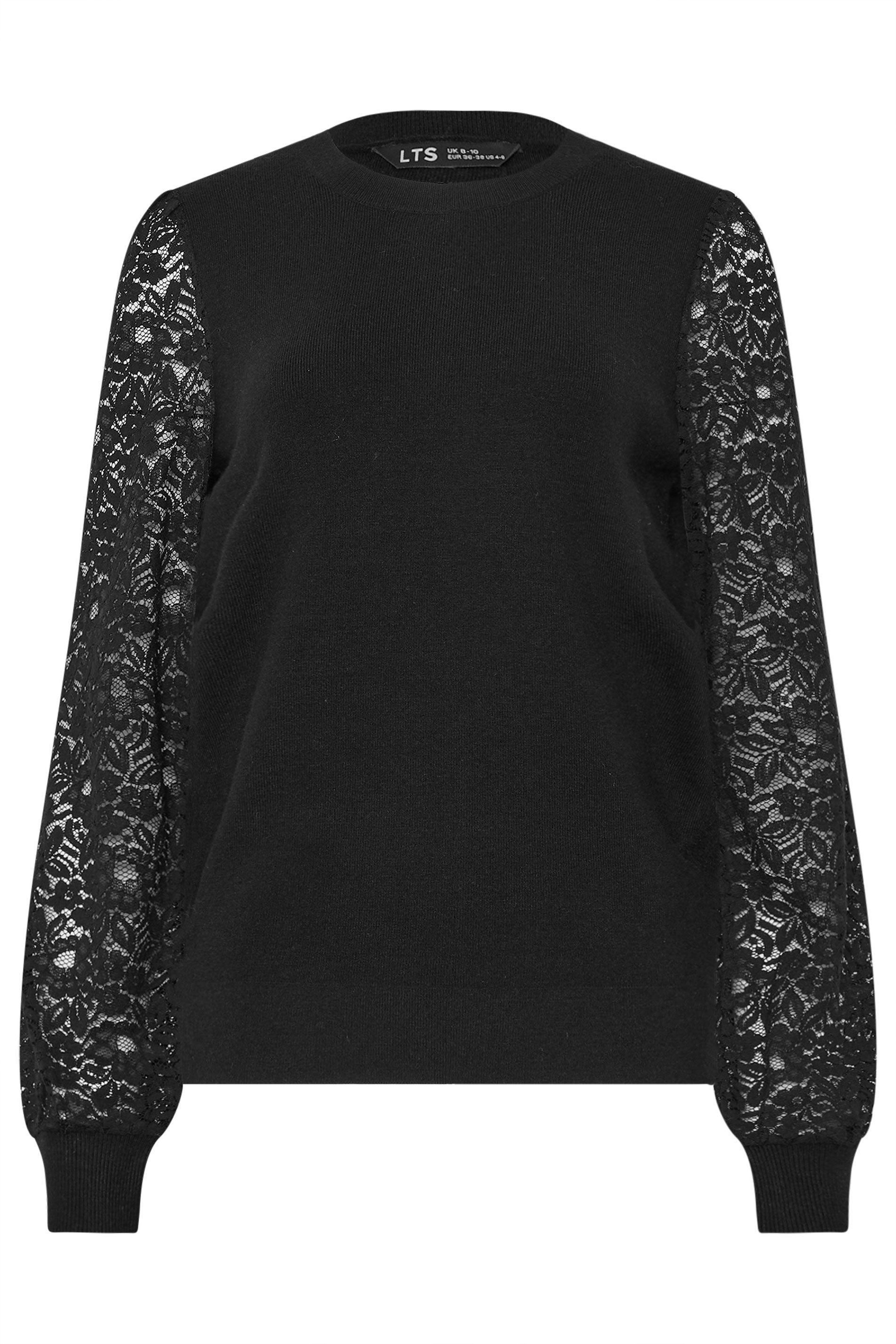 LTS Tall Black Lace Sleeve Knit Jumper | Long Tall Sally 5