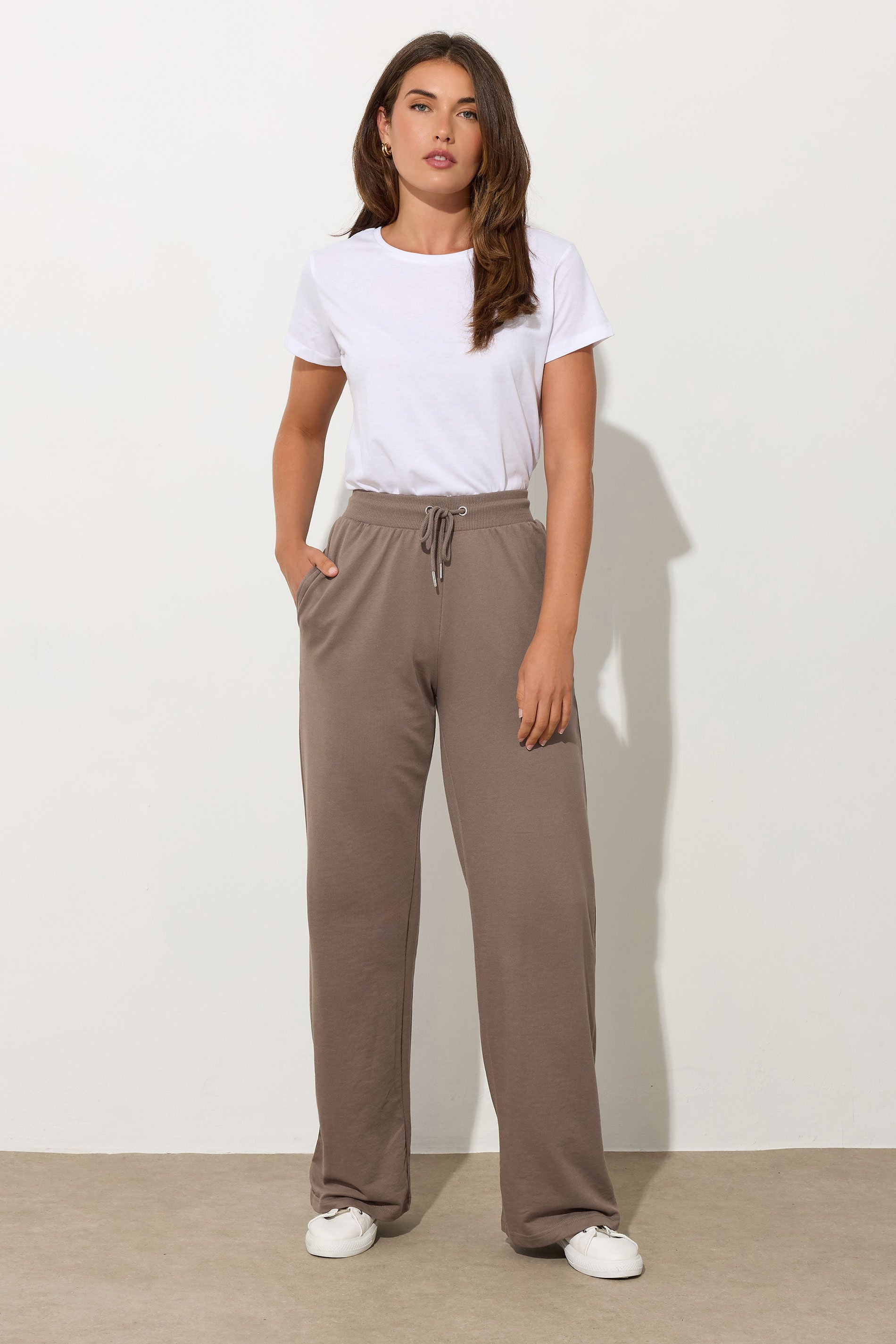 LTS Tall Beige Brown Wide Leg Joggers | Long Tall Sally 1