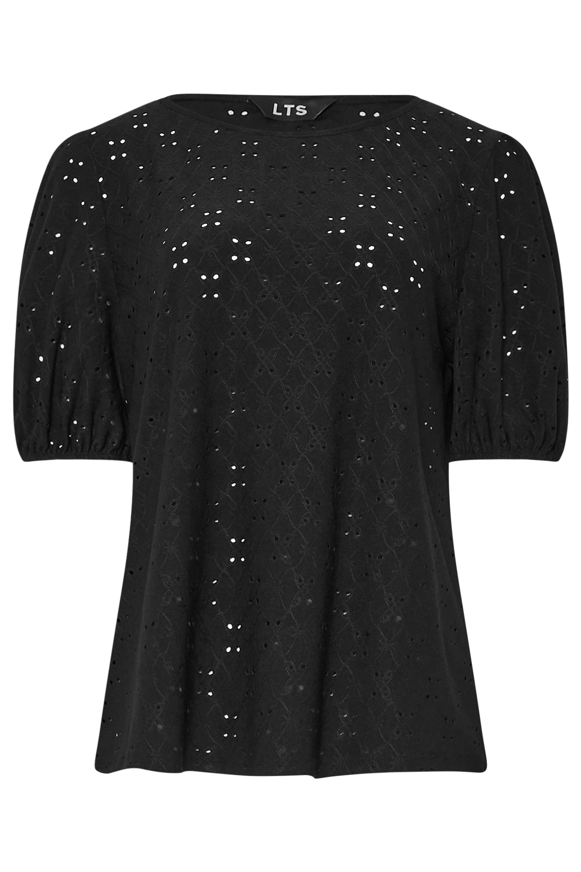 LTS Tall Black Broderie Puff Sleeve Top | Long Tall Sally 5