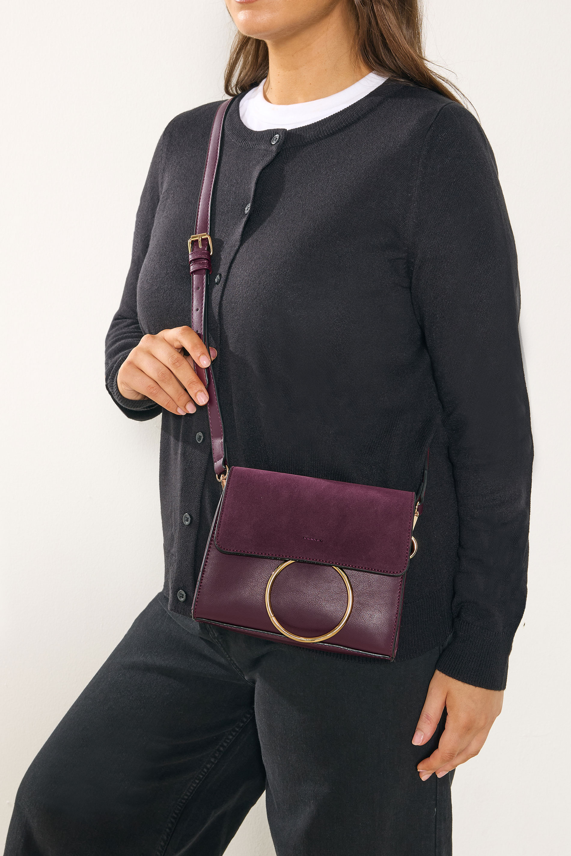 Burgundy Red Ring Detail Cross Body Bag | Yours Clothing 1