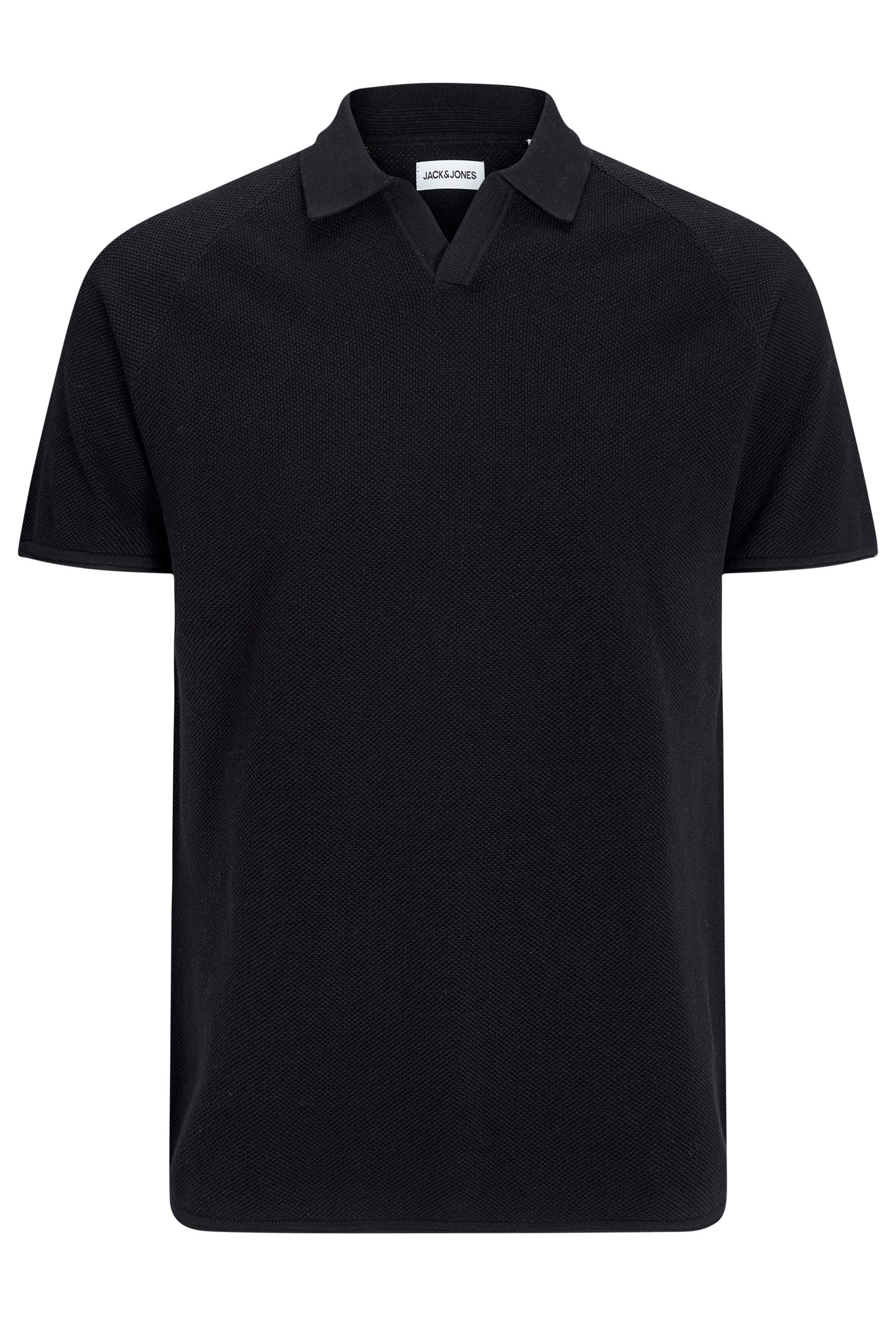 JACK & JONES Big & Tall Black Knitted Polo | BadRhino 2