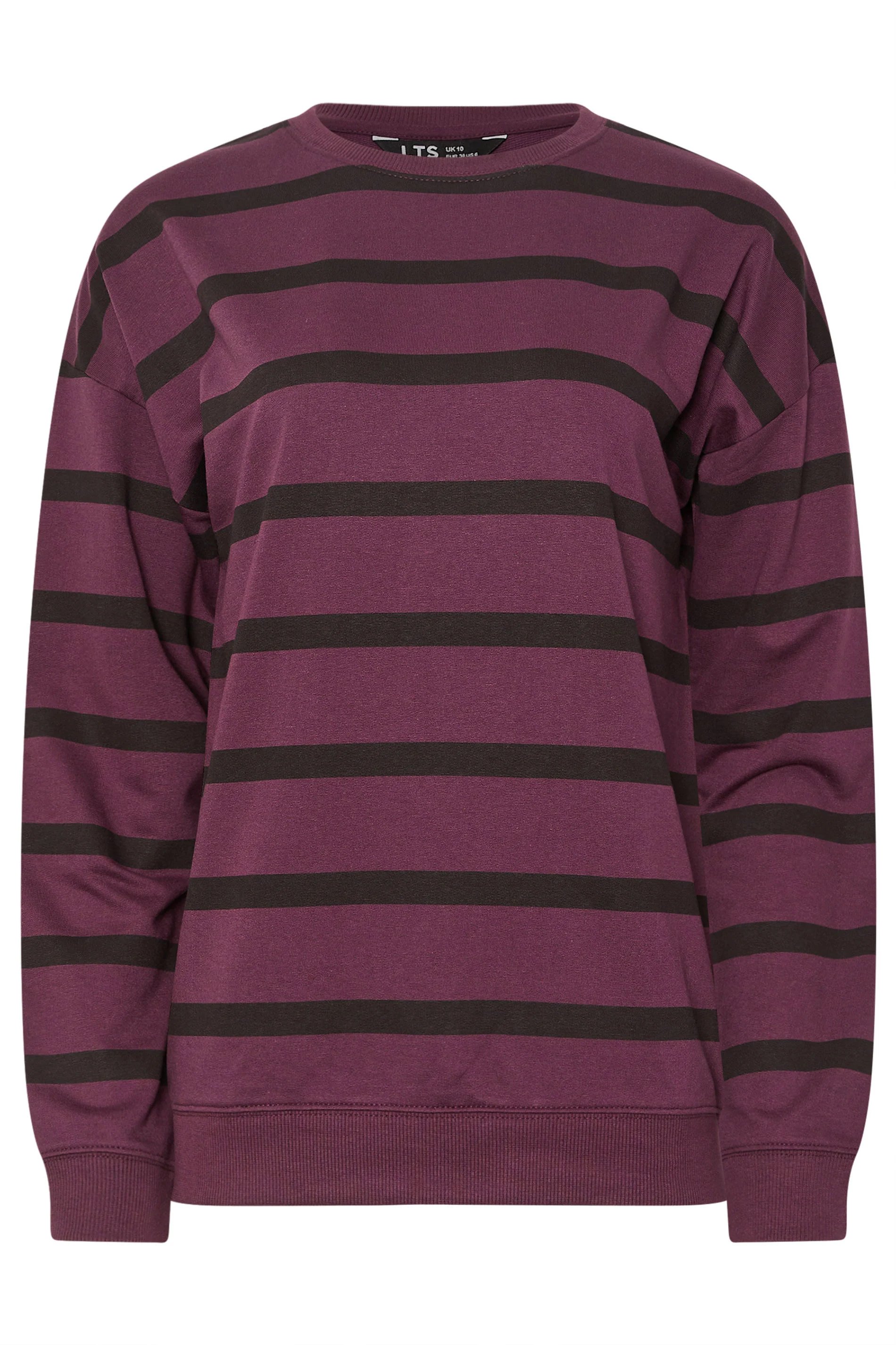 LTS Tall Burgundy Red Stripe Print Crew Neck Sweatshirt | Long Tall Sally 5