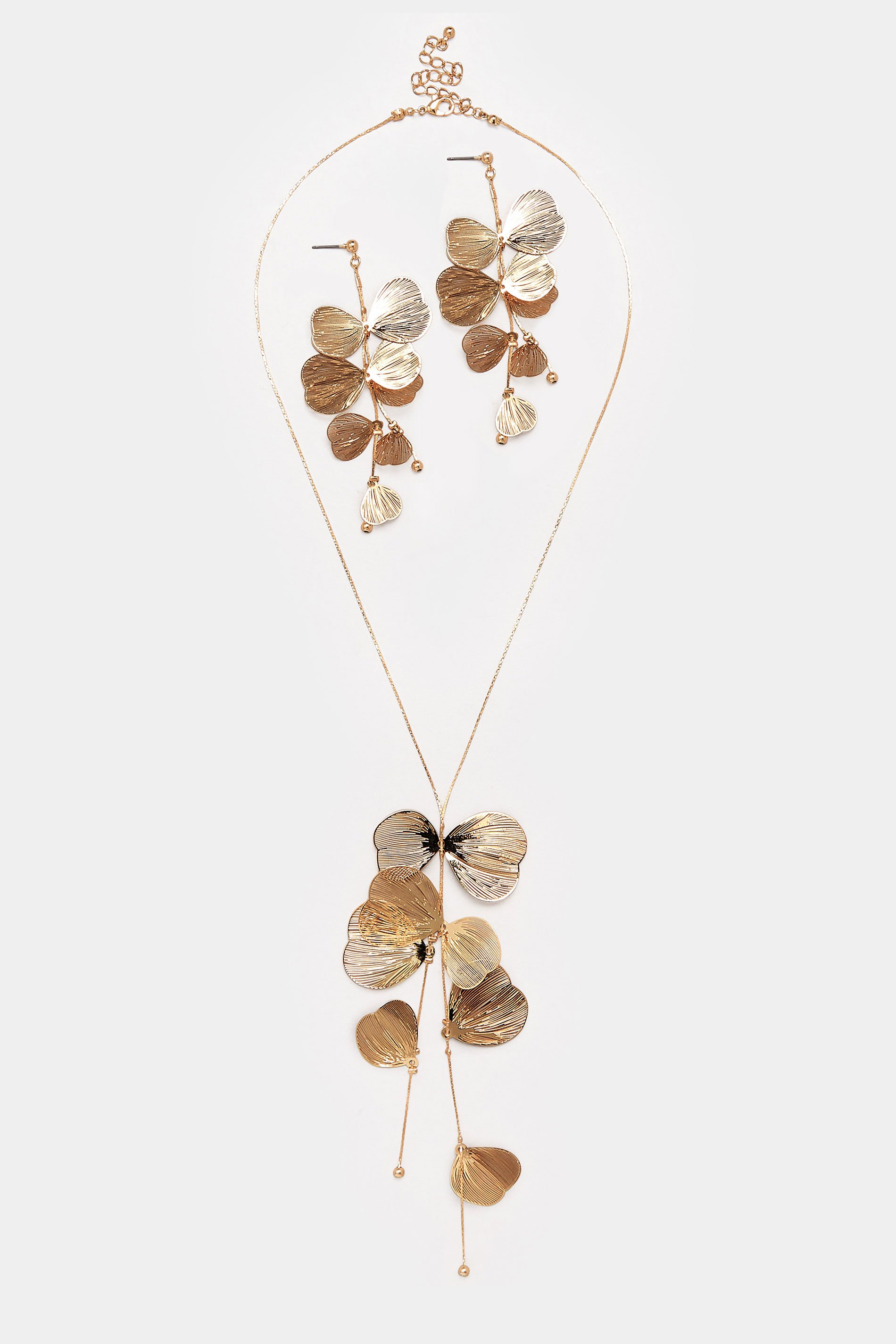 Gold Tone Petal Necklace and Earring Set | Yours Clothing 2