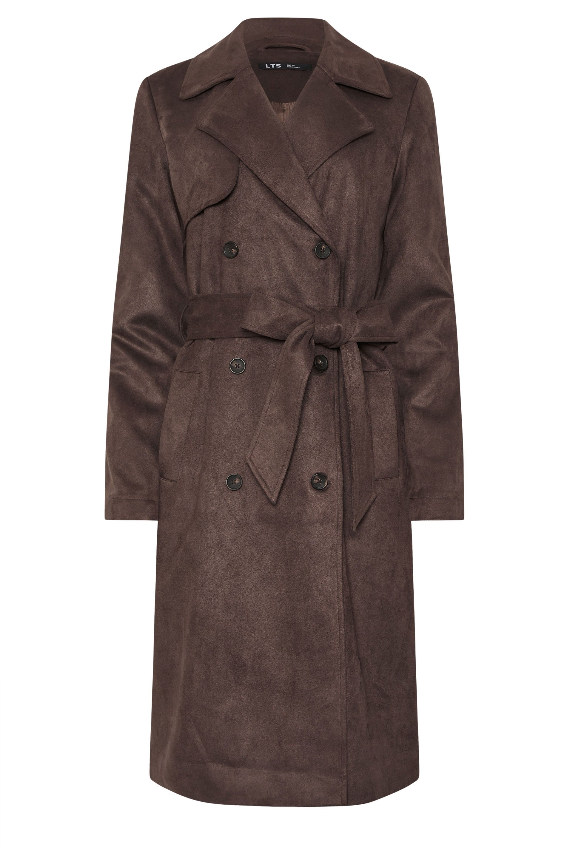 LTS Tall Women's Chocolate Brown Faux Suede Trench Coat | Long Tall Sally 1
