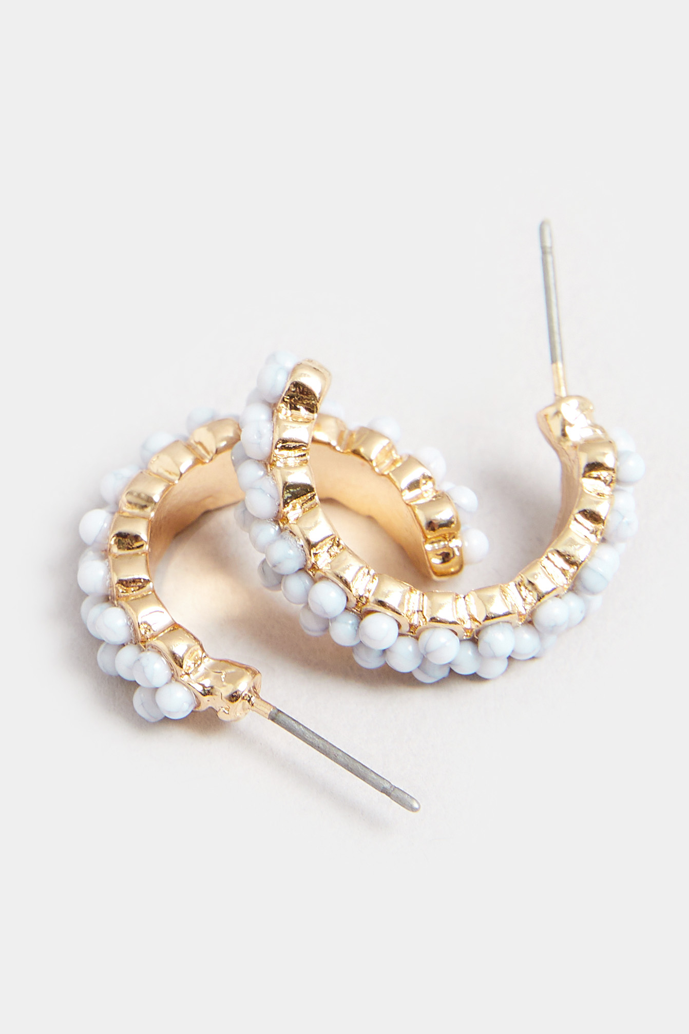 Gold Tone Beaded Mini Hoop Earrings 3