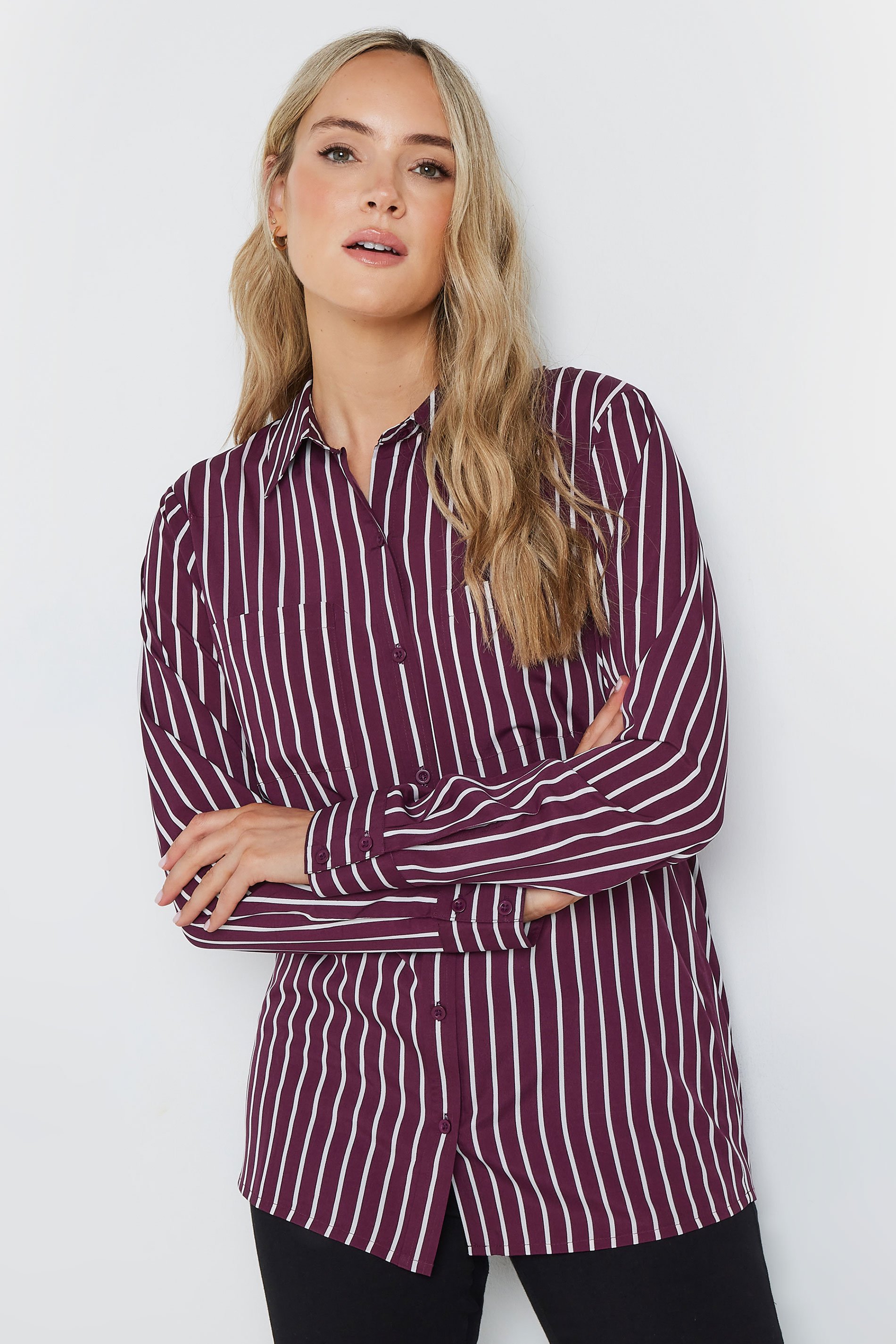 LTS Tall Burgundy Red Striped Long Sleeve Shirt | Long Tall Sally 2
