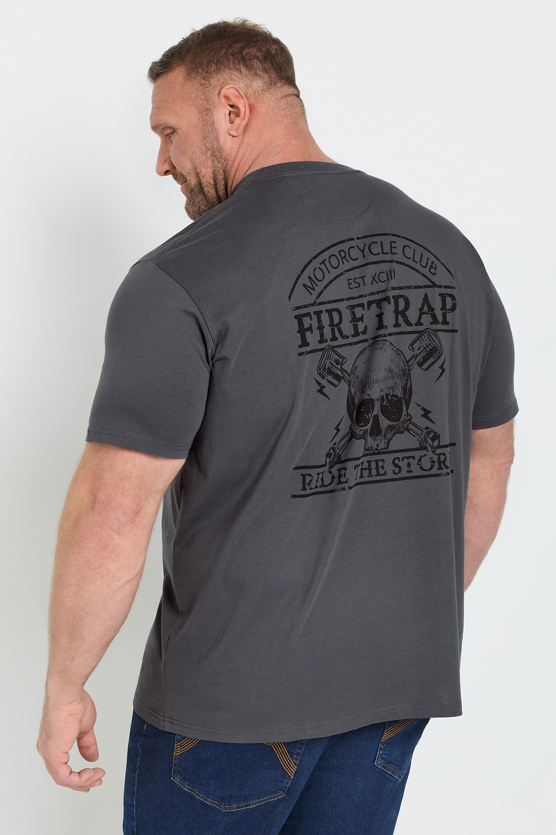 FIRETRAP Big & Tall Grey Storm Skull Print T-Shirt | BadRhino 2