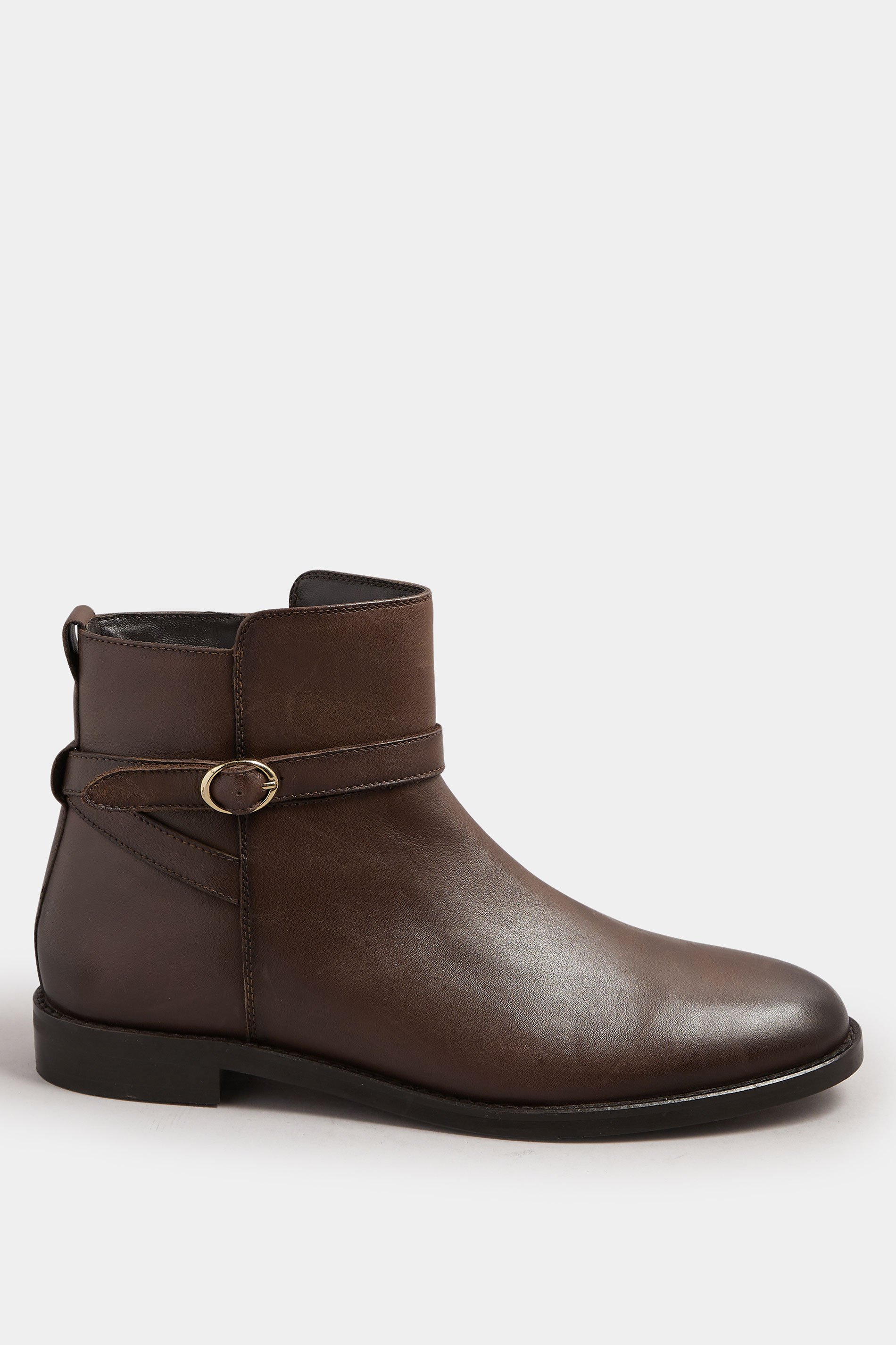 LTS Brown Leather Buckle Detail Ankle Boots In Standard Fit | Long Tall Sally 4