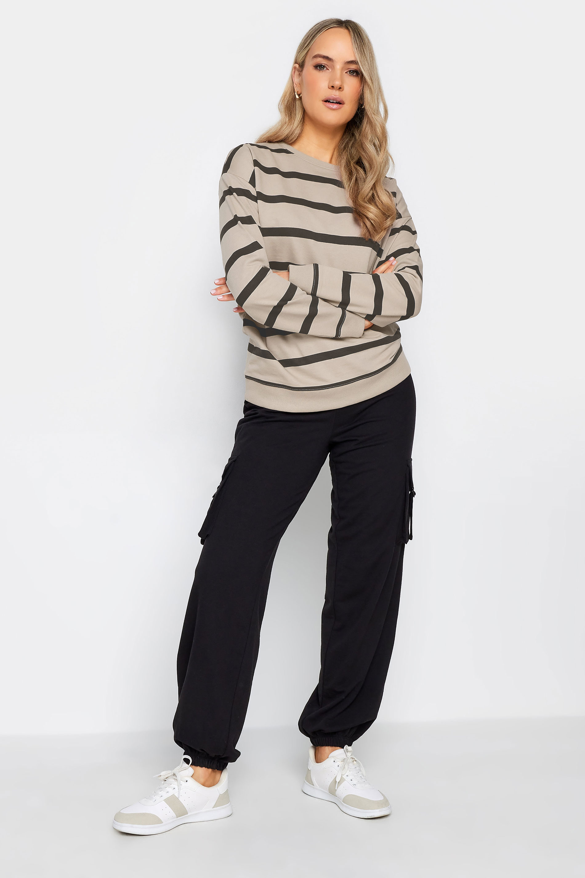 LTS Tall Stone Brown Stripe Print Crew Neck Sweatshirt | Long Tall Sally 2