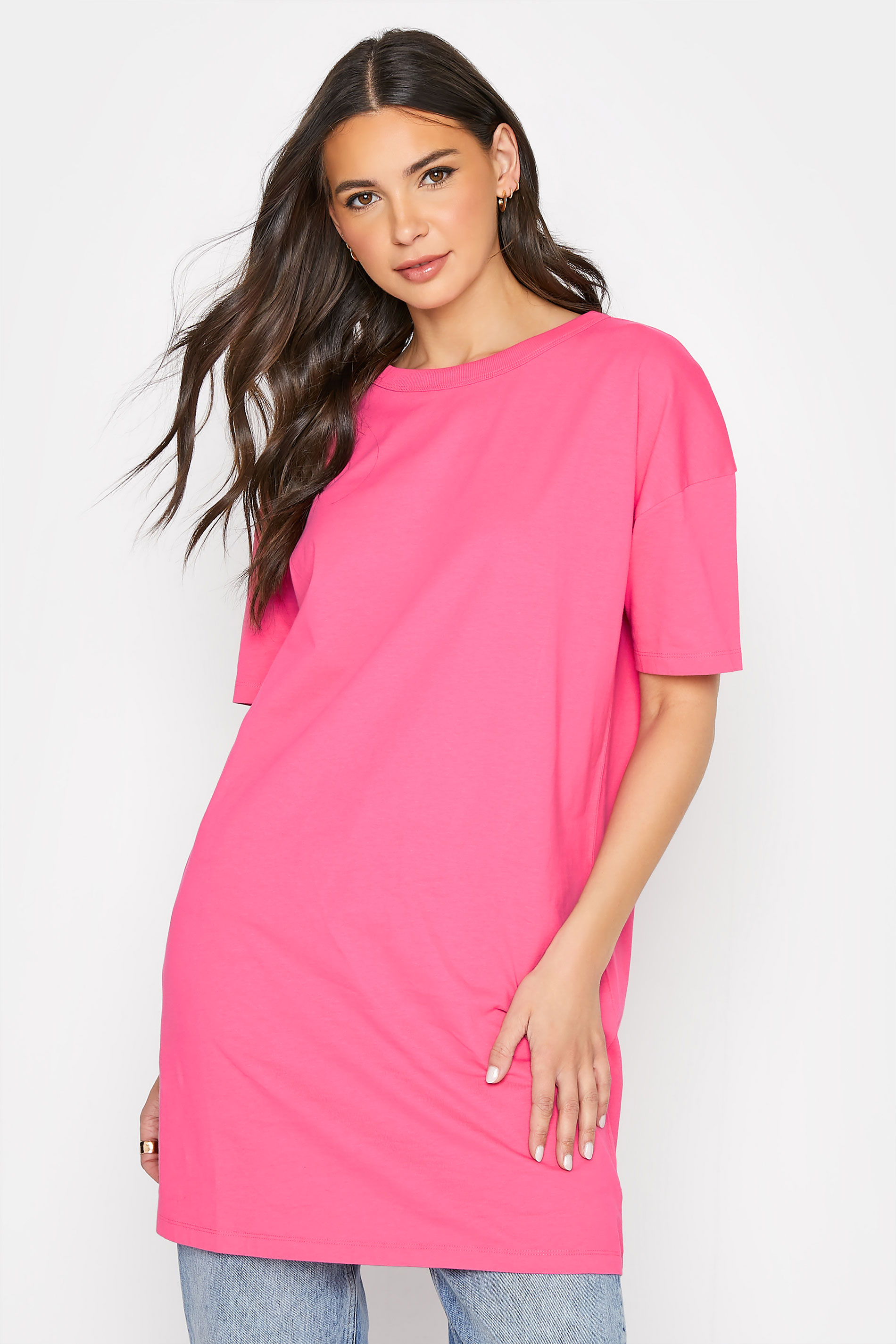 LTS Tall Women's Bright Pink Oversized Tunic T-Shirt | Long Tall Sally 1