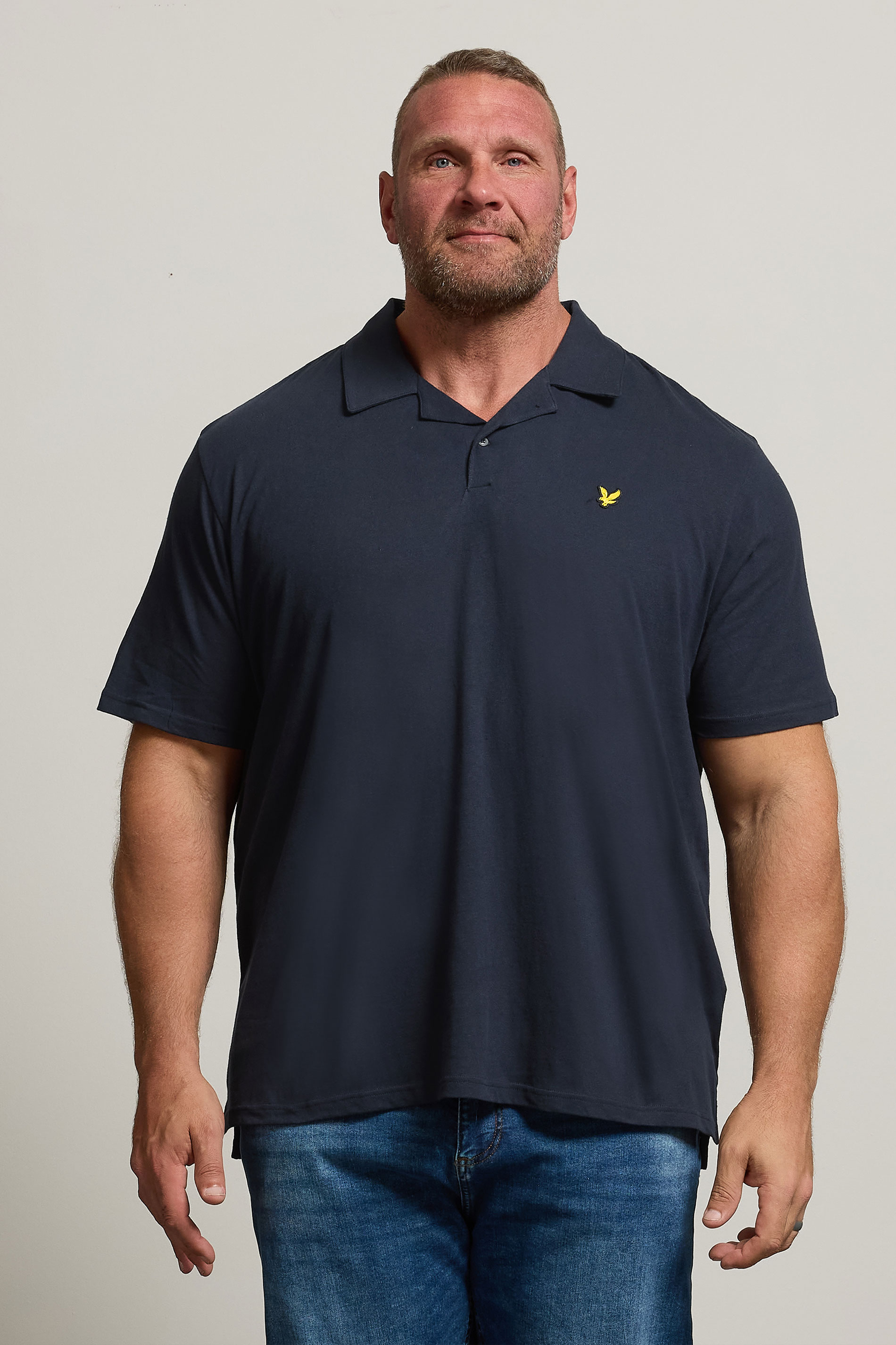 LYLE & SCOTT Big & Tall Navy Blue Linen Revere Polo Shirt | BadRhino 1
