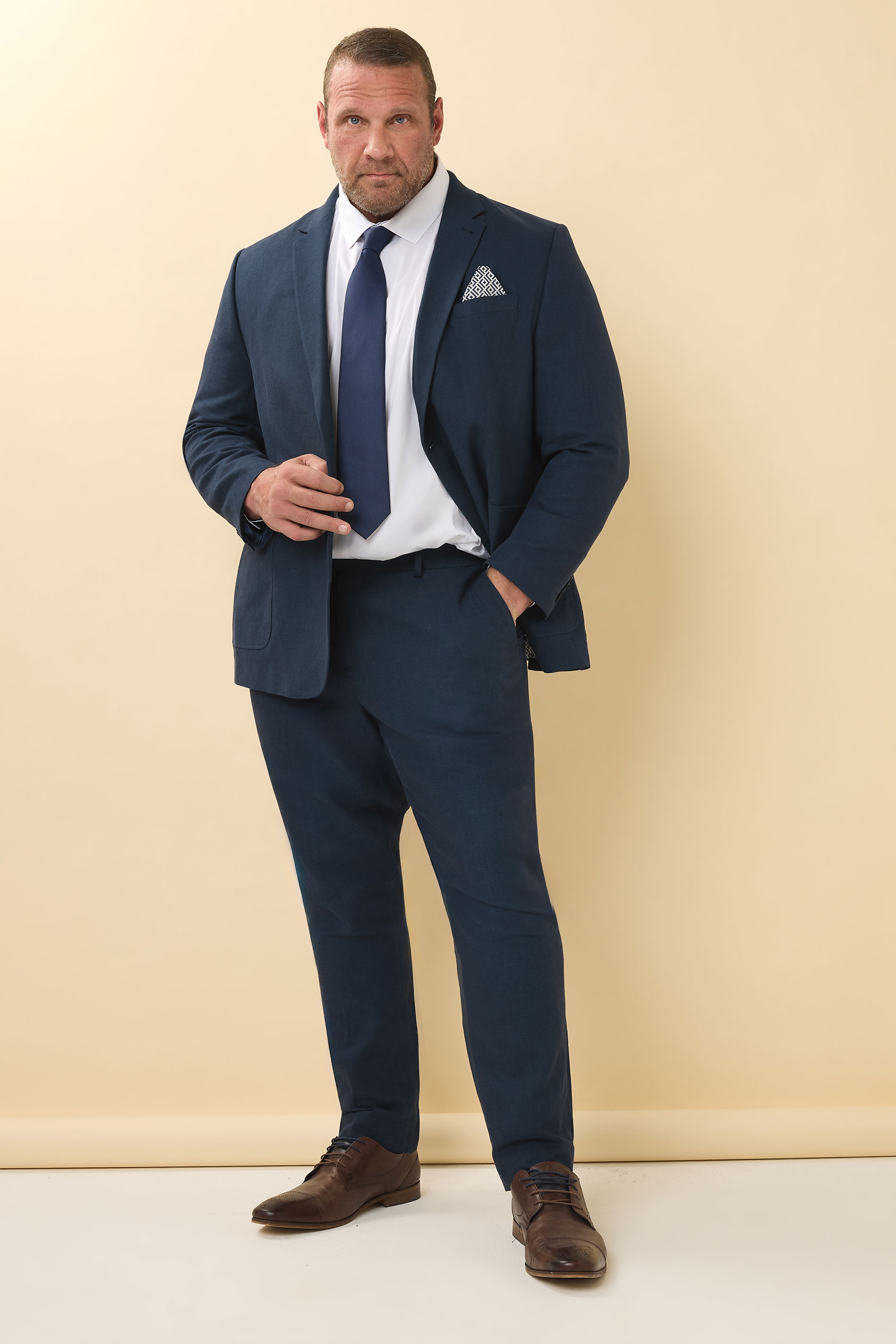BadRhino Tailoring Big & Tall Navy Blue Linen Suit Jacket | BadRhino 3