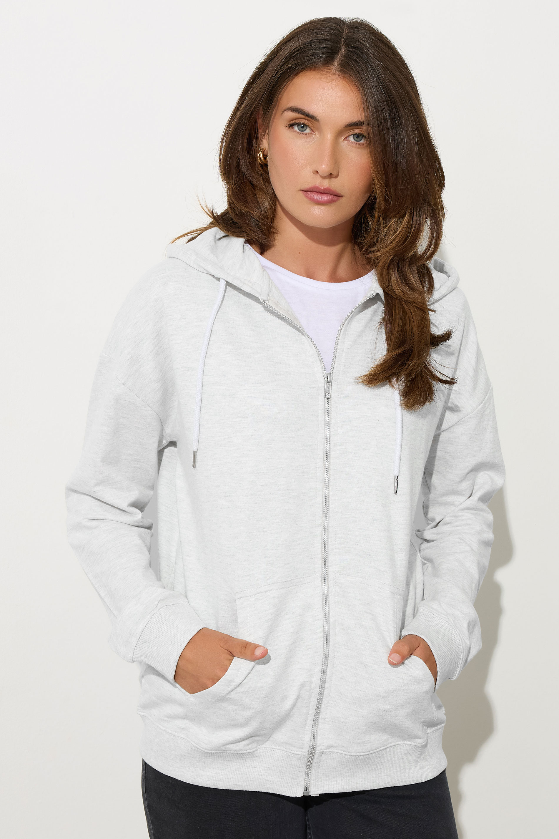 LTS Tall Light Grey Zip Through Pocket Hoodie | Long Tall Sally  2