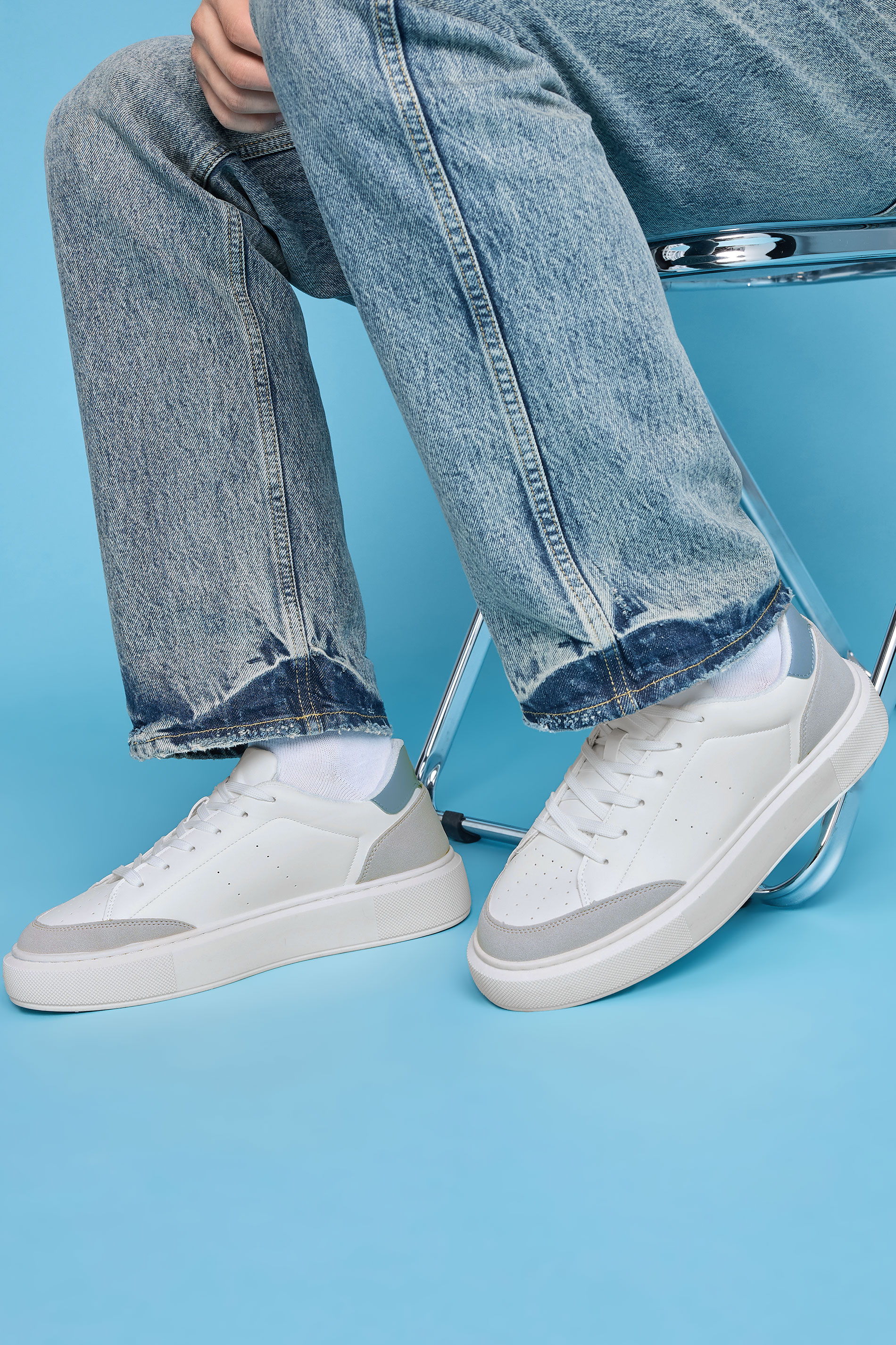 JACK & JONES White & Blue Court PU Trainer | BadRhino 1