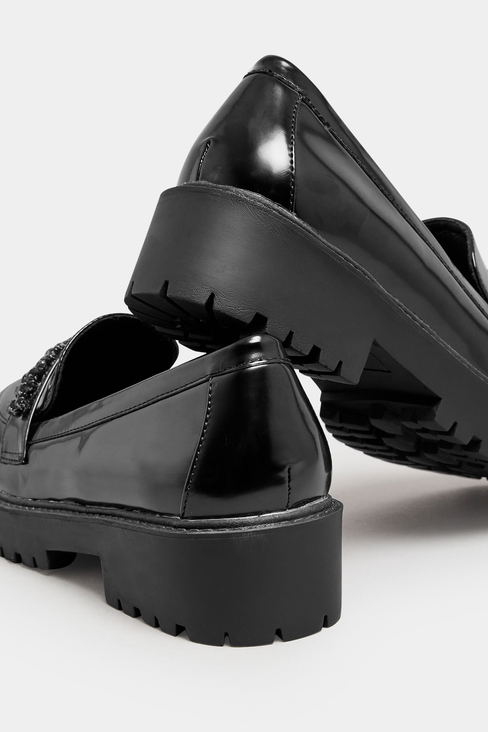 Black Diamante Chunky Loafers In Extra Wide EEE Fit | Yours Clothing 4
