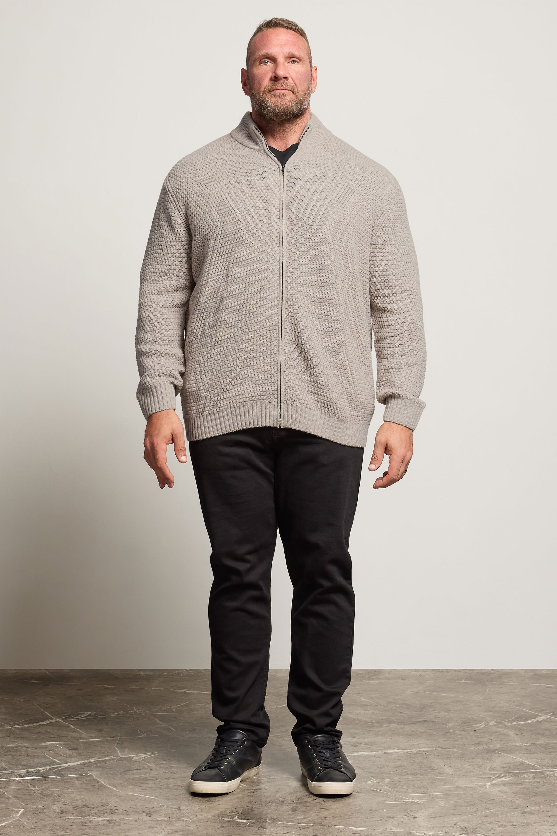 BadRhino Big & Tall Natural Brown Wool Zip Through Jumper | BadRhino 2