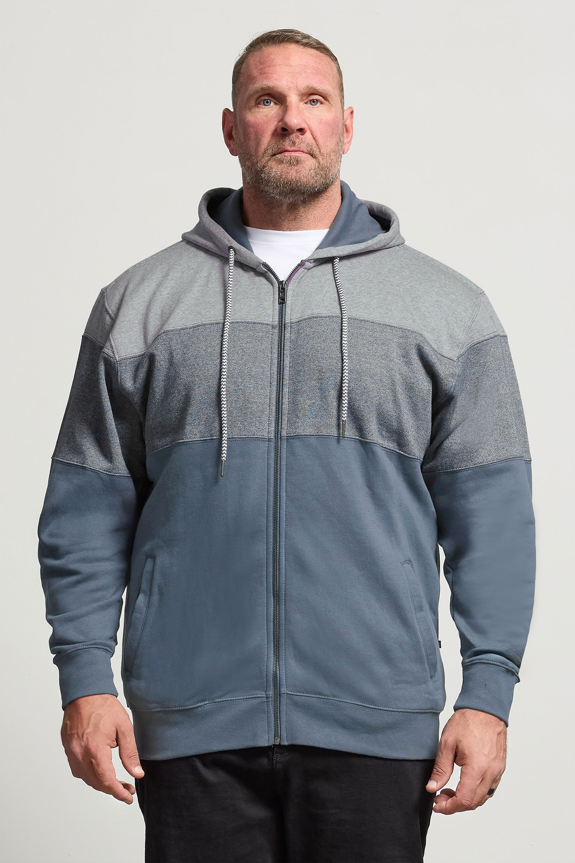 KAM Big & Tall Indigo Blue Marl Stripe Zip Through Hoodie | BadRhino 1