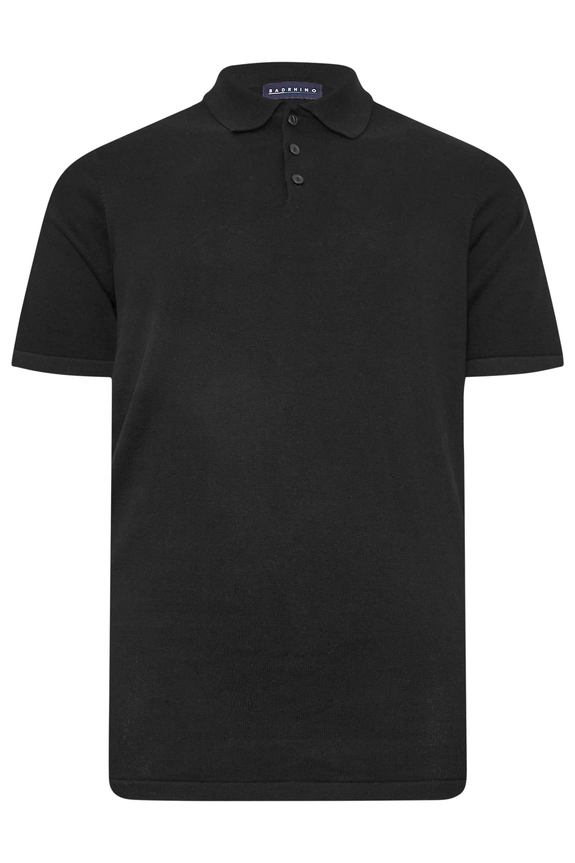 BadRhino Big & Tall Black Knitted Short Sleeve Polo Shirt | BadRhino 3