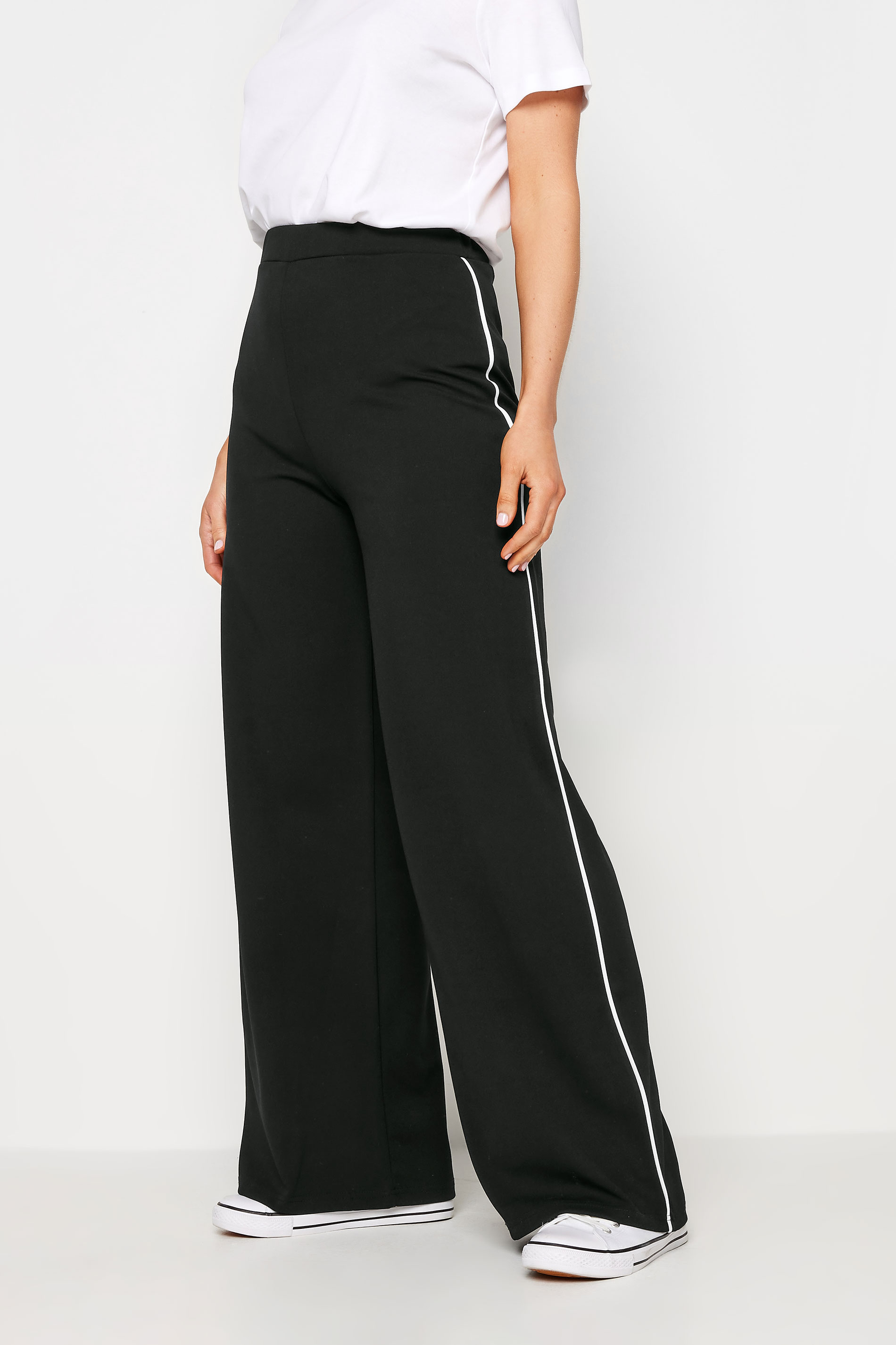 LTS Tall Womens Black & White Side Pipe Detail Wide Leg Trousers | Long Tall Sally 2