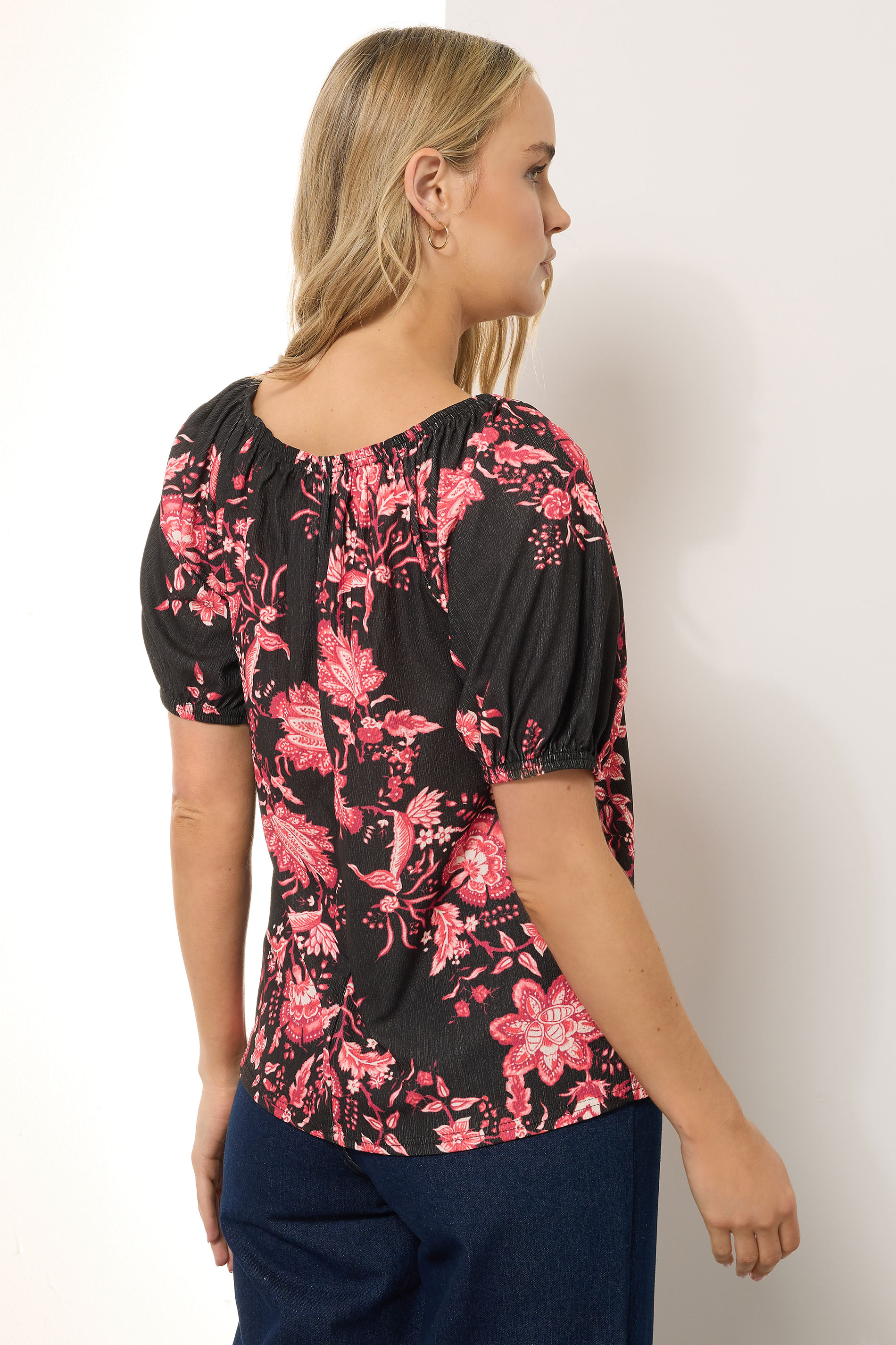 LTS Tall Women's Black Floral Print Tie Front Top | Long Tall Sally 4