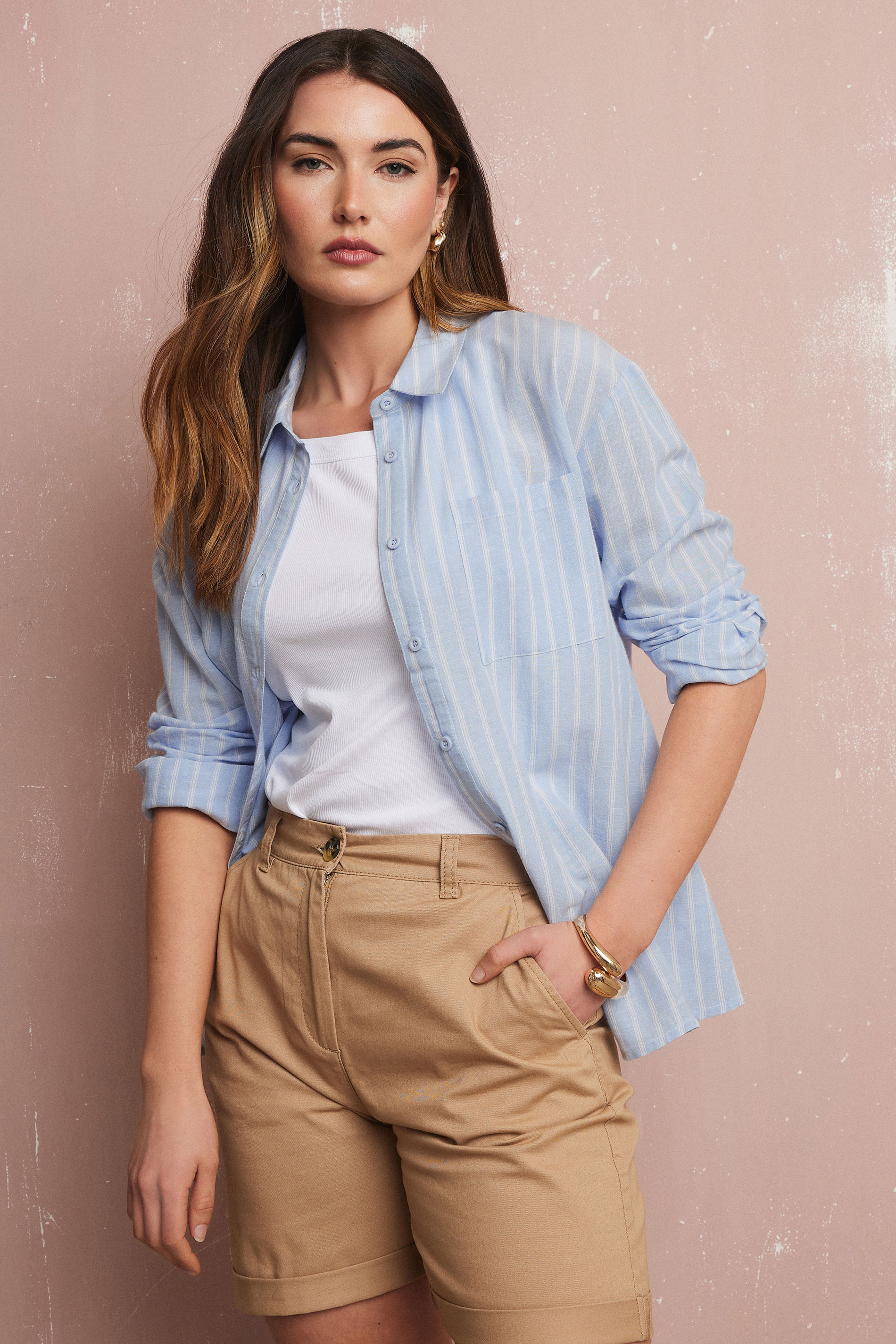 LTS Tall Blue Linen Striped Long Sleeve Shirt | Long Tall Sally 2