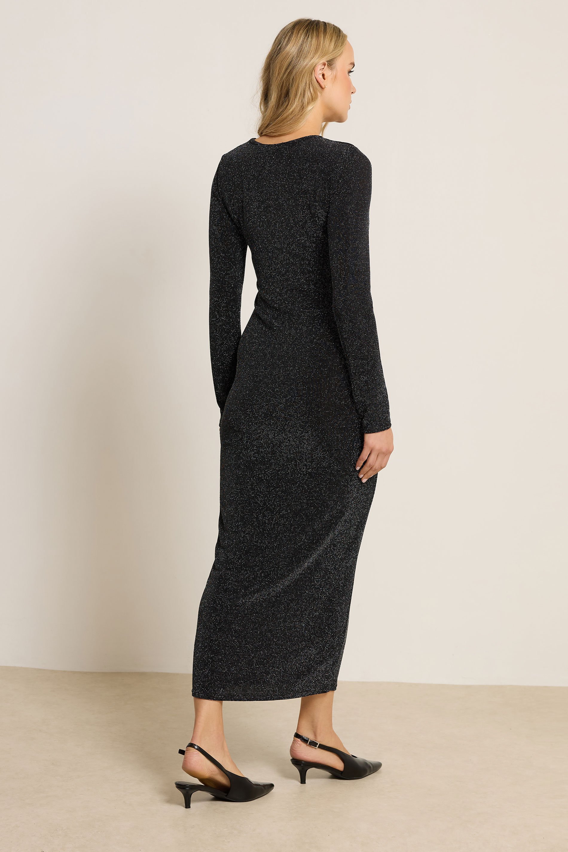 LTS Tall Black Glitter Sparkle Twist Maxi Dress | Long Tall Sally 3