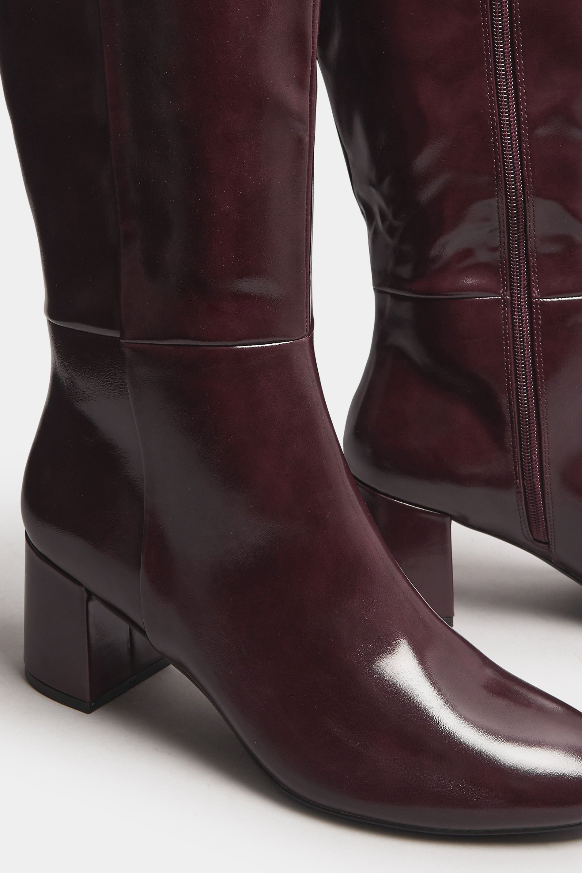 LTS Burgundy Red Patent Knee High Block Boots In Standard Fit | Long Tall Sally 5