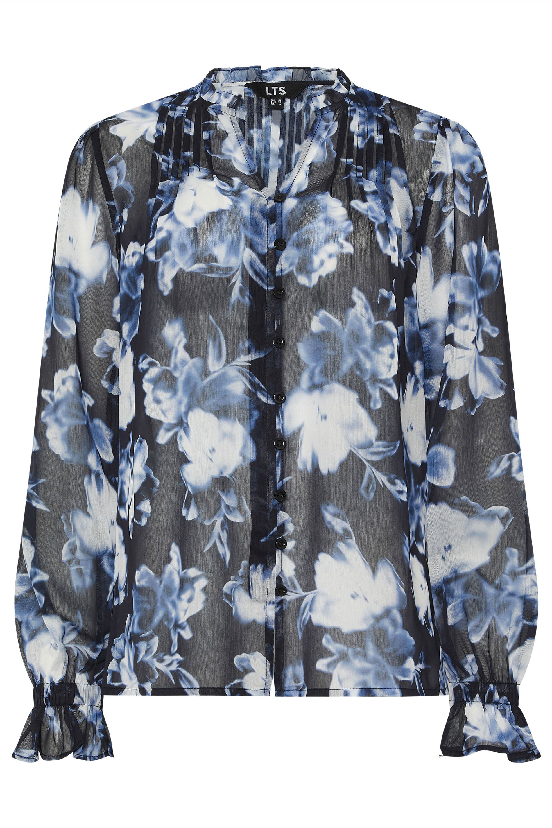LTS Tall Navy Blue Floral Sheer Pintuck Blouse | Long Tall Sally 2