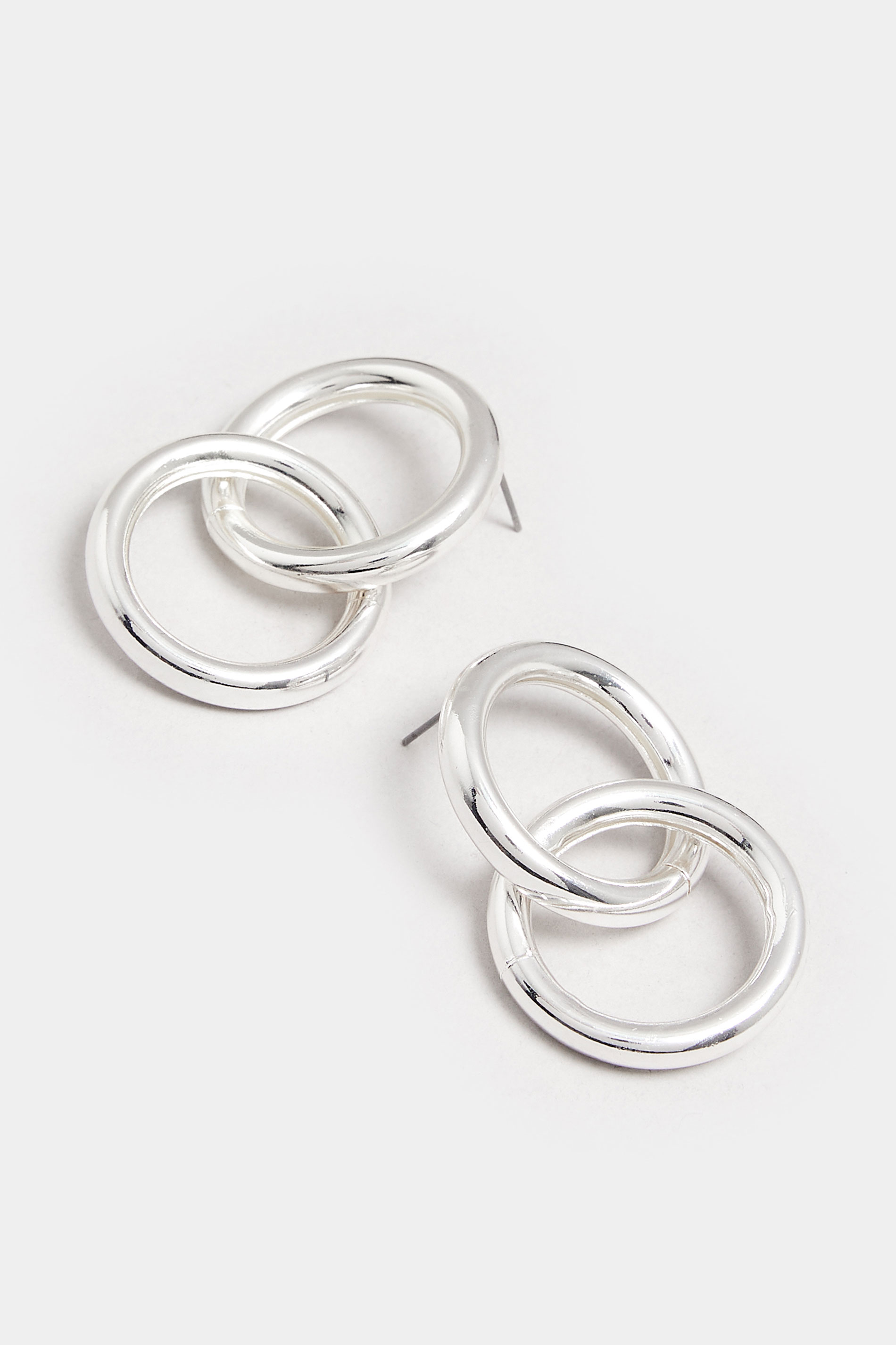 Silver Tone Double Hoop Stud Earrings | Yours Clothing 3