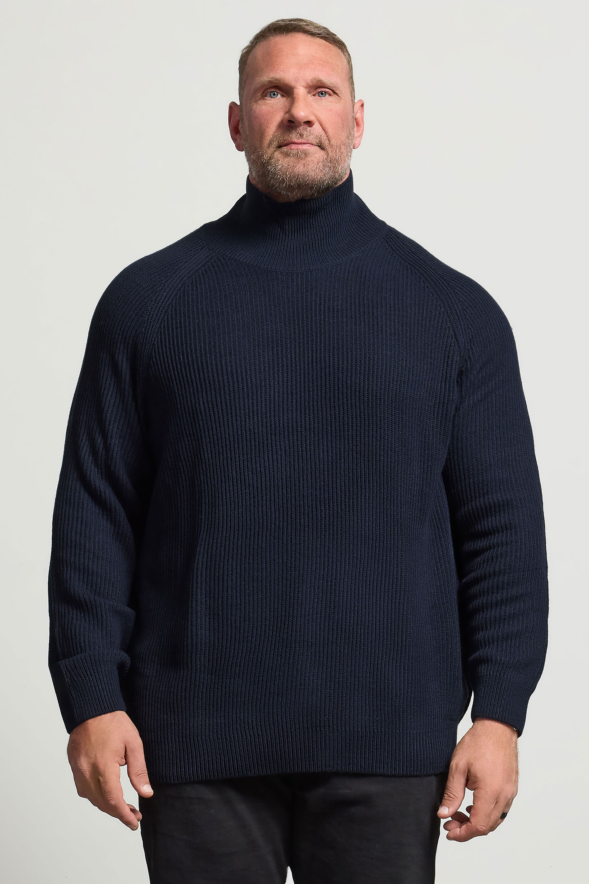 JACK & JONES Big & Tall Navy Blue Roll Neck Jumper | BadRhino 1