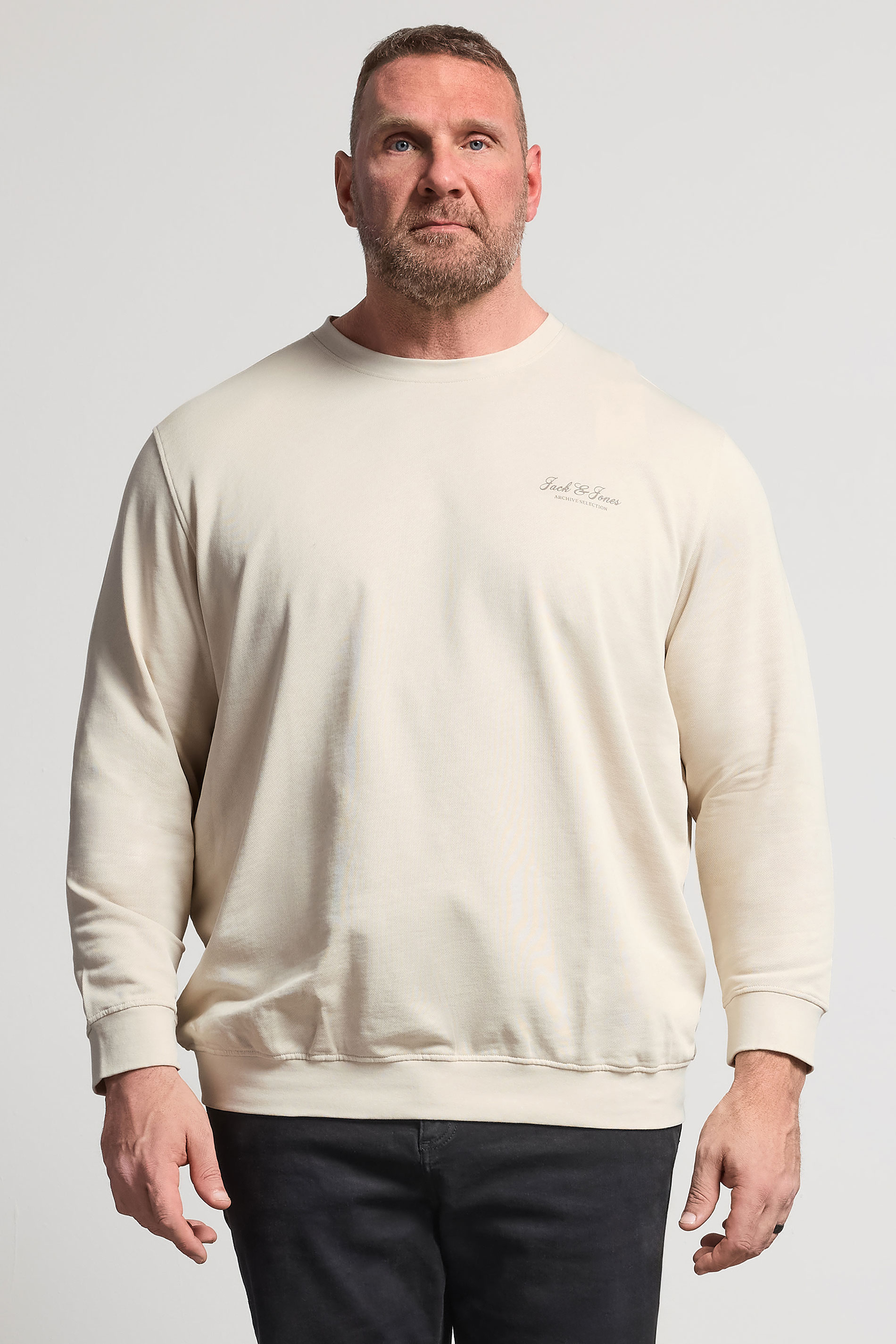 JACK & JONES Big & Tall Moonbeam White Printed Crew Neck Sweatshirt | BadRhino 3