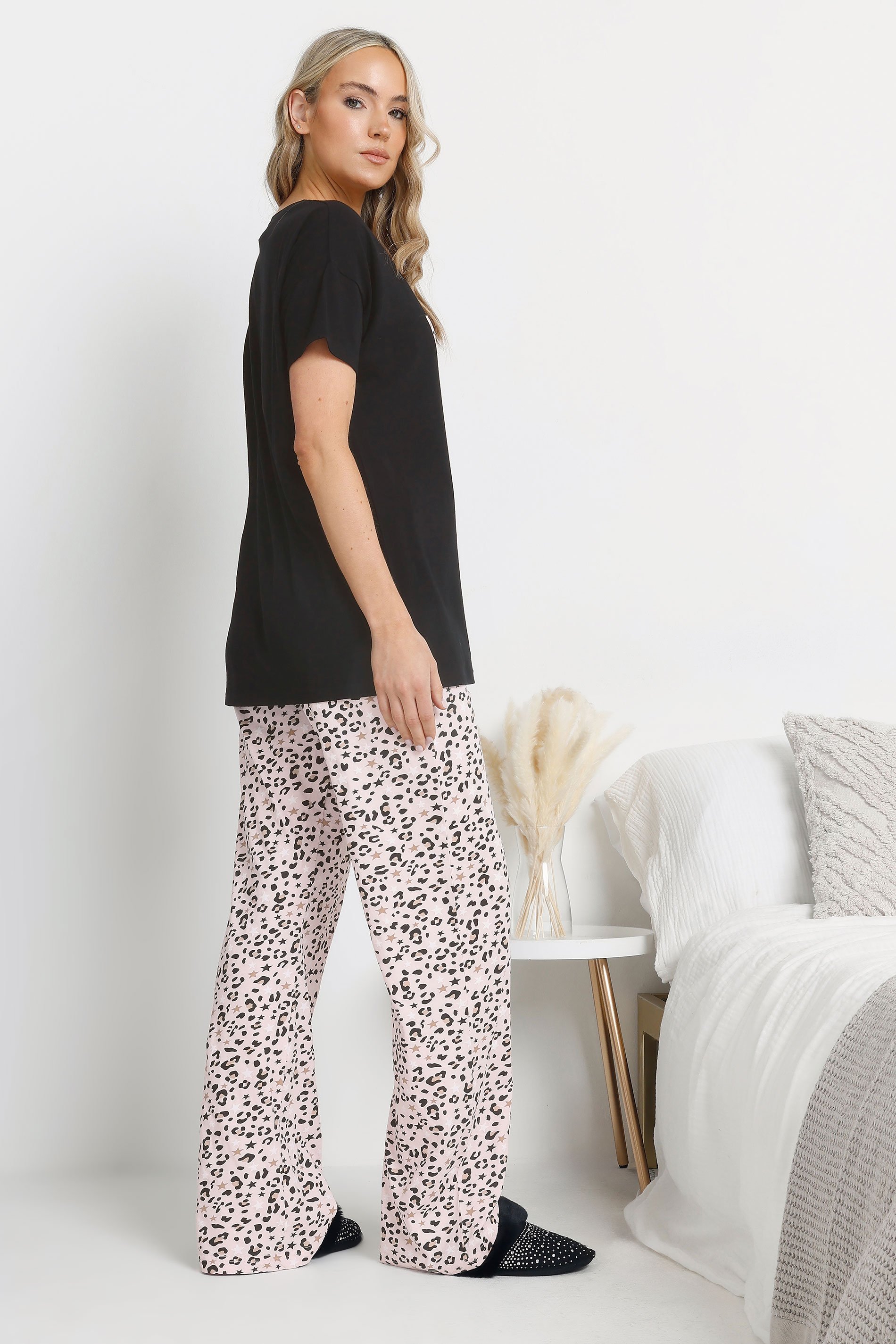 LTS Tall Black Leopard 'Weekend Vibes' Slogan Pyjama Set | Long Tall Sally 2