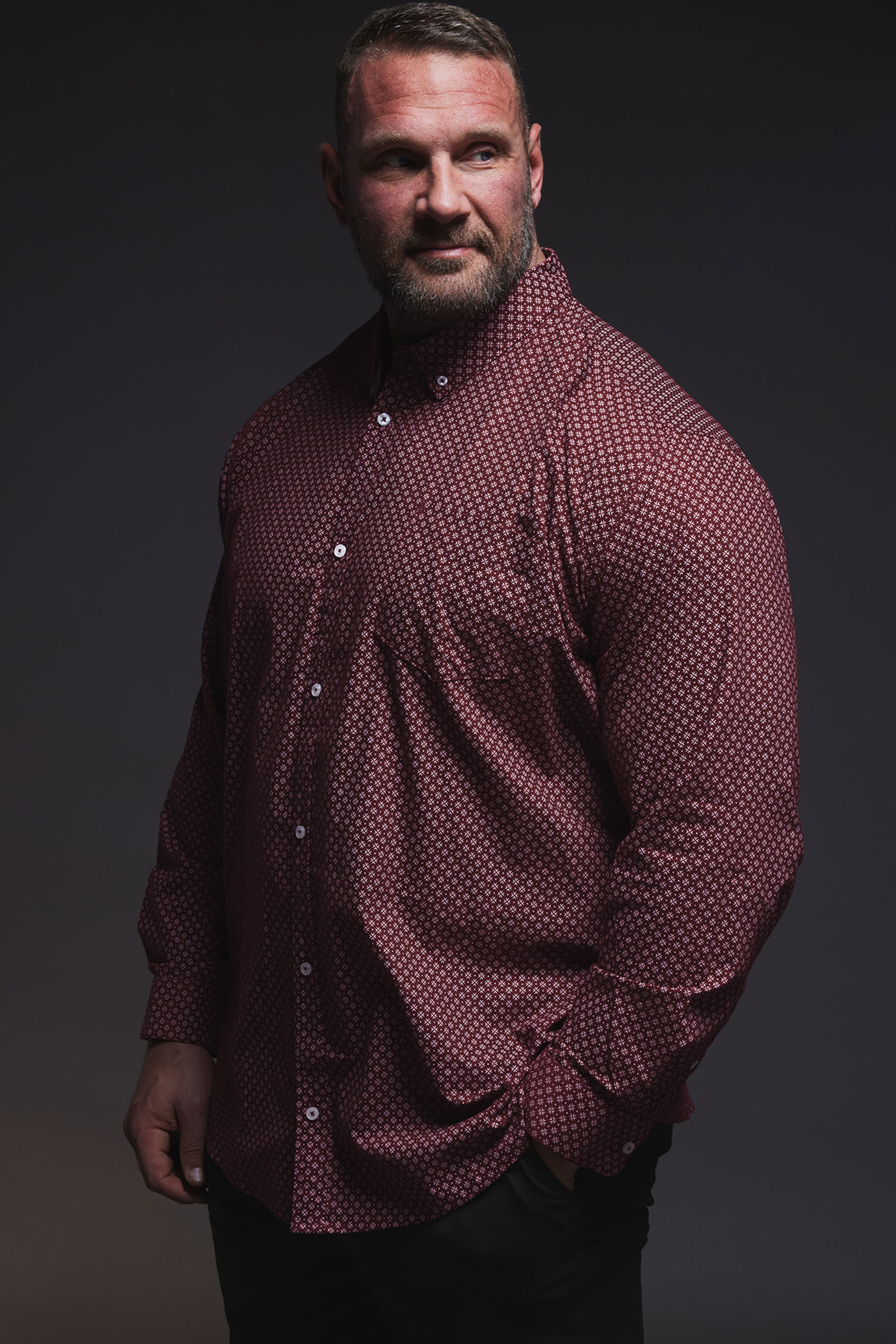 BadRhino Big & Tall Burgundy Red Geometric Print Party Shirt | BadRhino 3