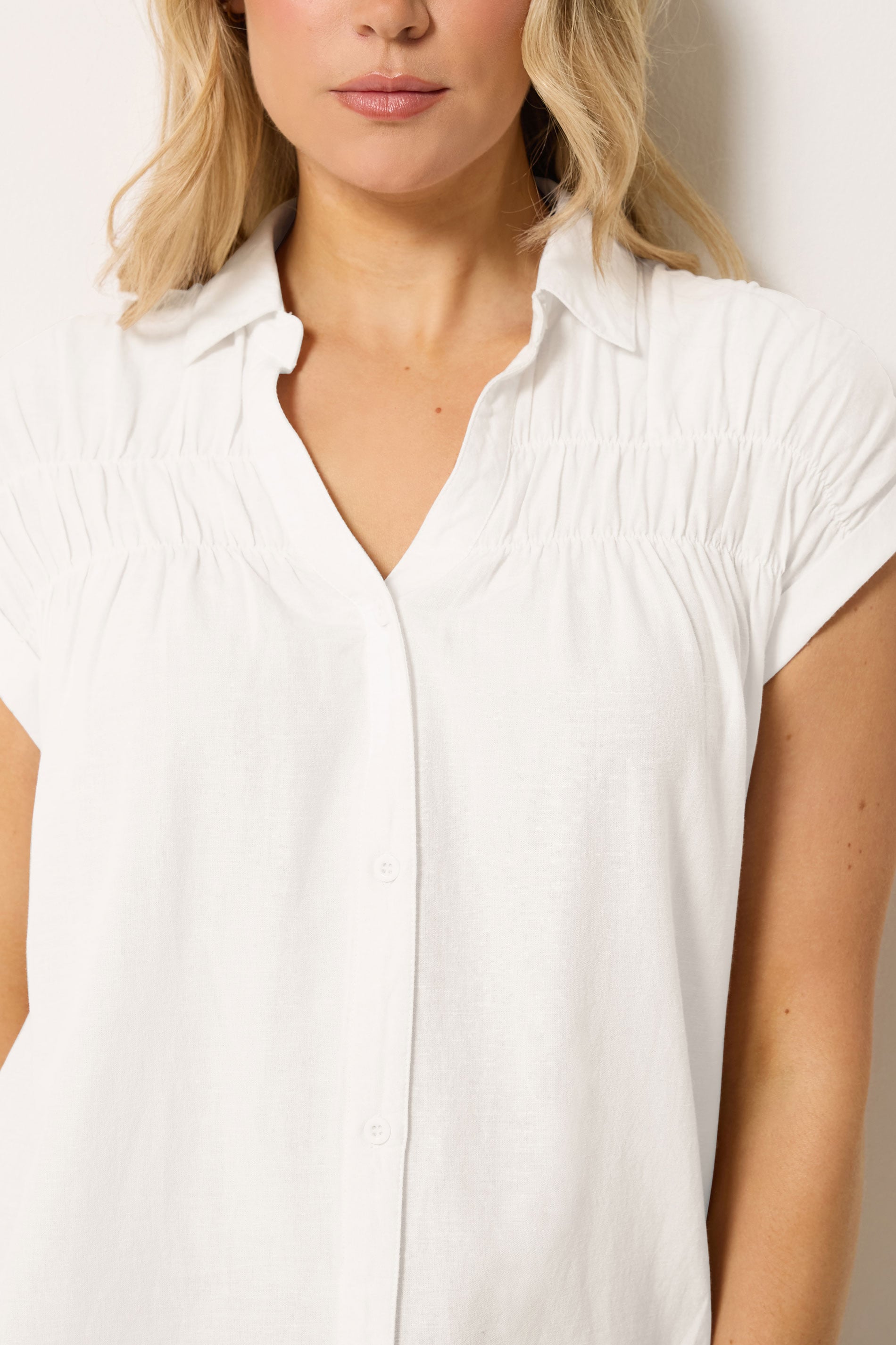 LTS Tall Women's White Shirred Detail Linen Blouse | Long Tall Sally 4