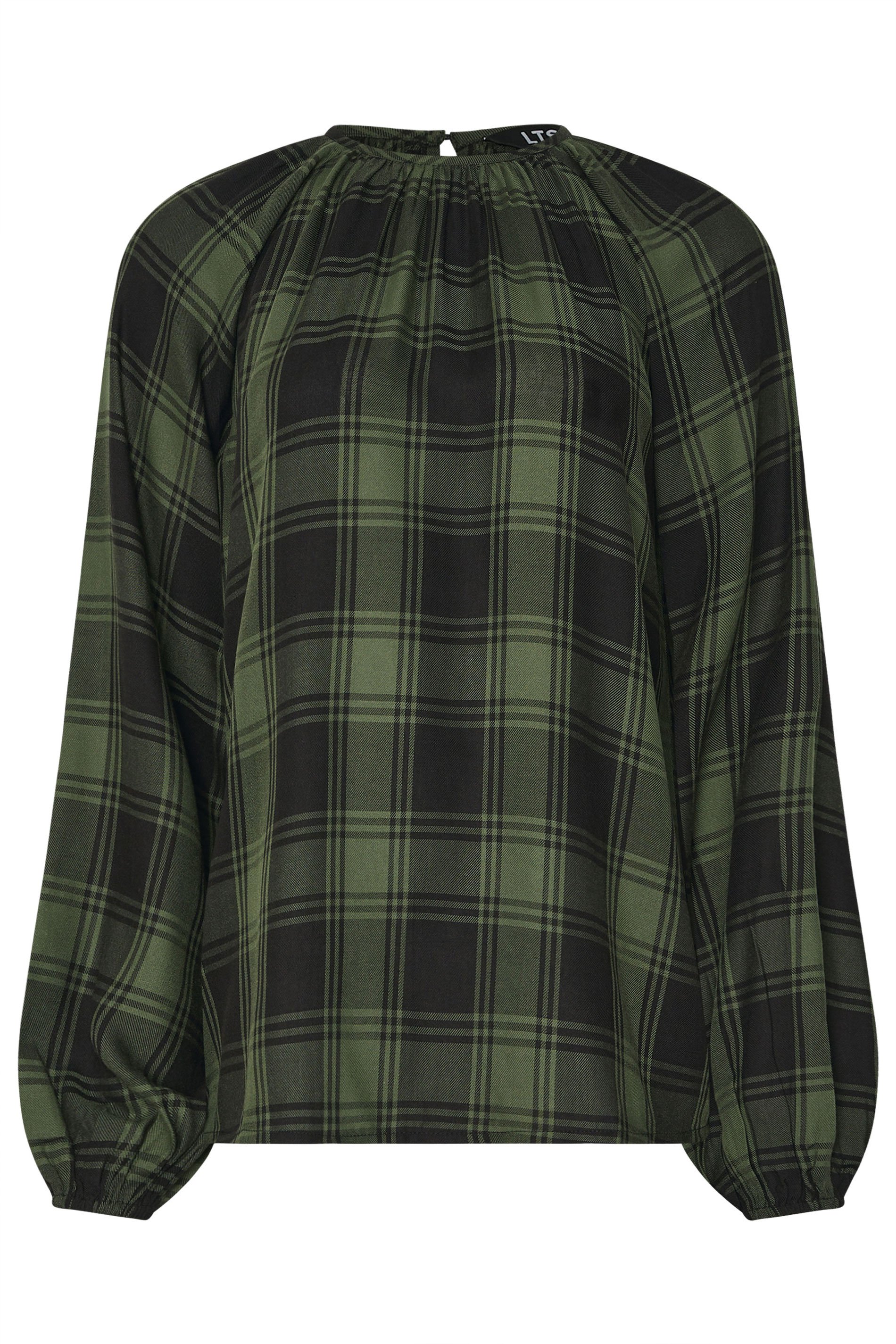LTS Tall Khaki Green Check Balloon Sleeve Blouse | Long Tall Sally 7