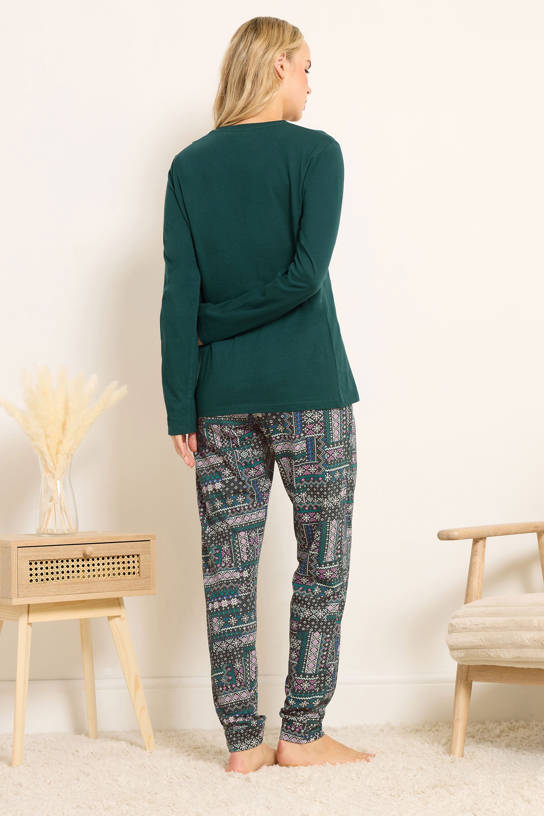 LTS Tall Green Fairisle Print Cuffed Pyjama Set | Long Tall Sally 4