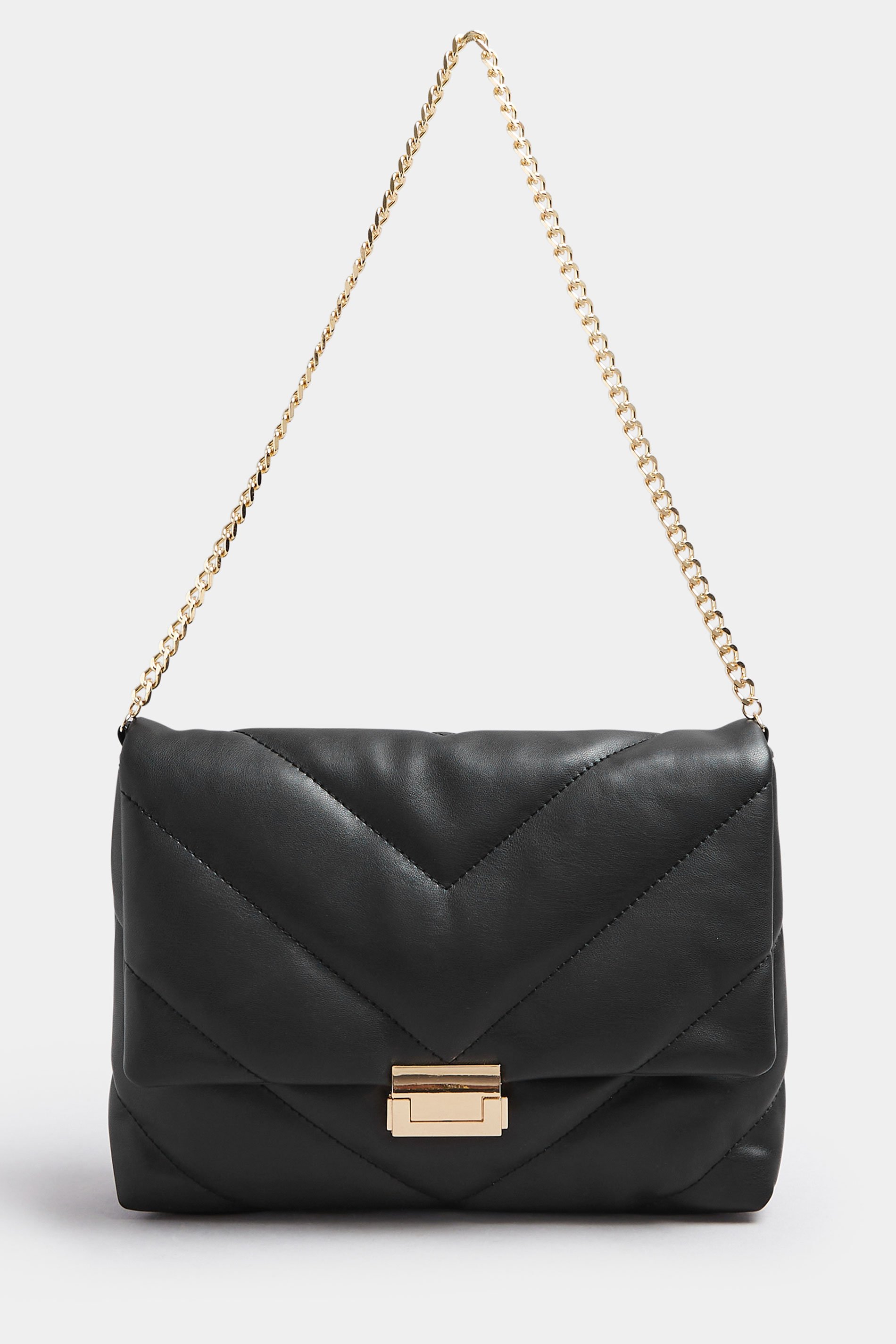 Black Faux Leather Quilted Shoulder Bag | Yours Clothing 3