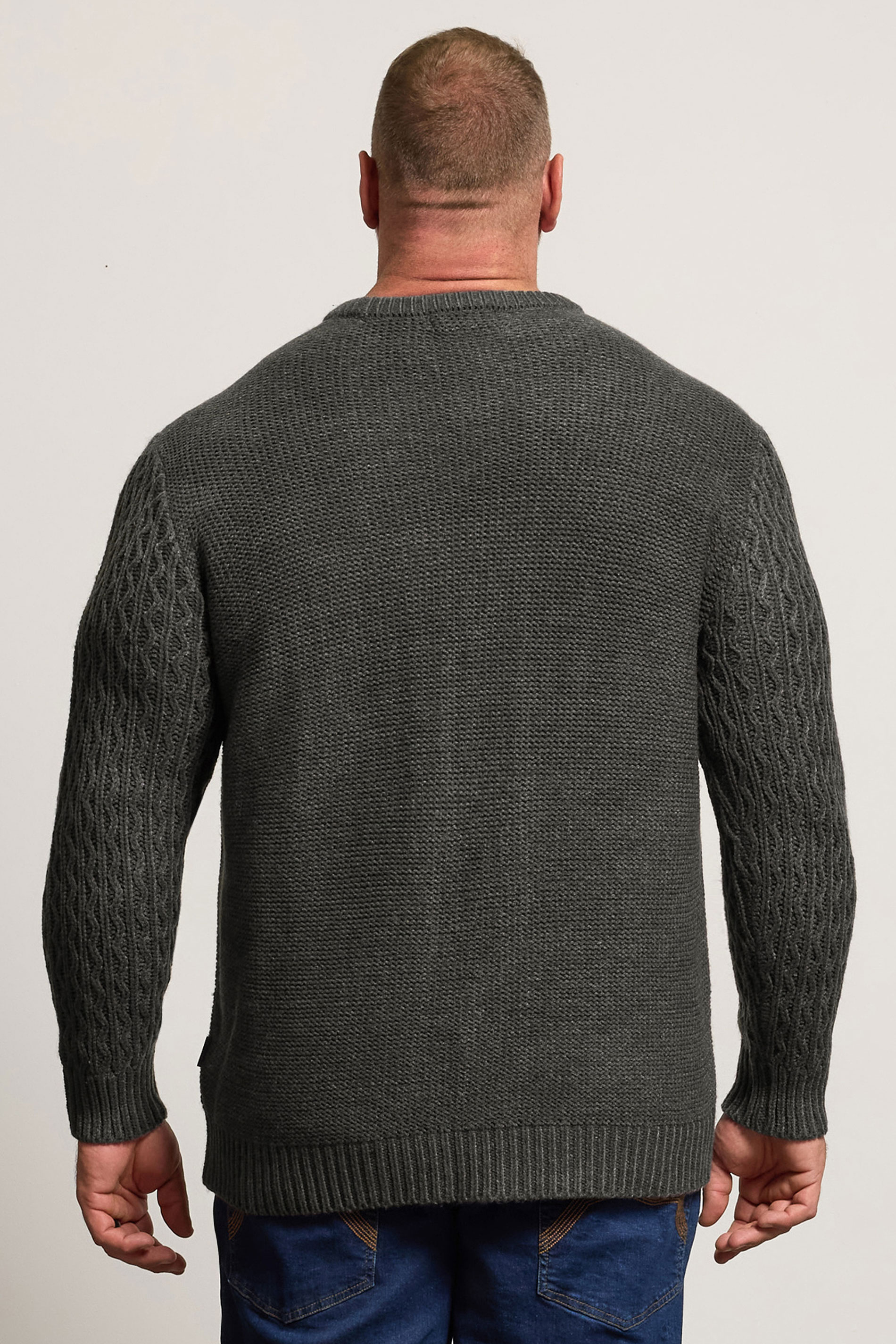 BadRhino Big & Tall Charcoal Grey Crew Neck Cable Knit Jumper | BadRhino 3