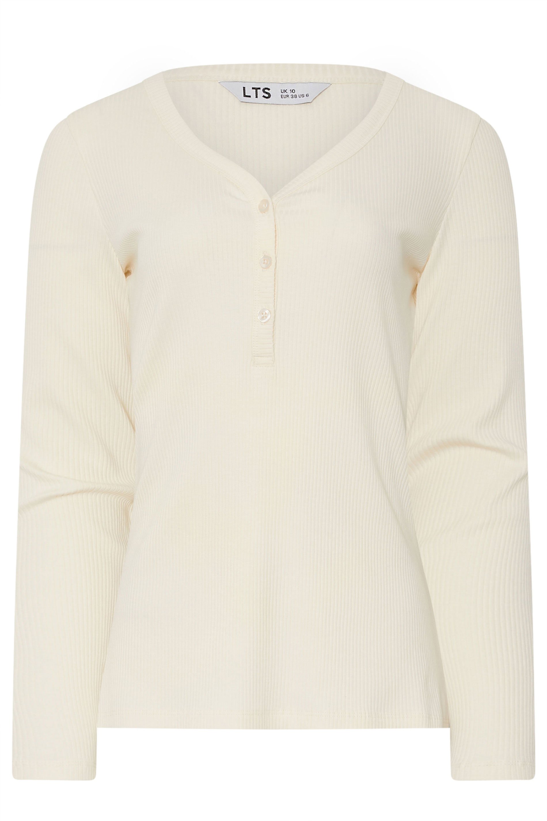 LTS Tall Ivory White Cotton Ribbed Henley Top | Long Tall Sally 5