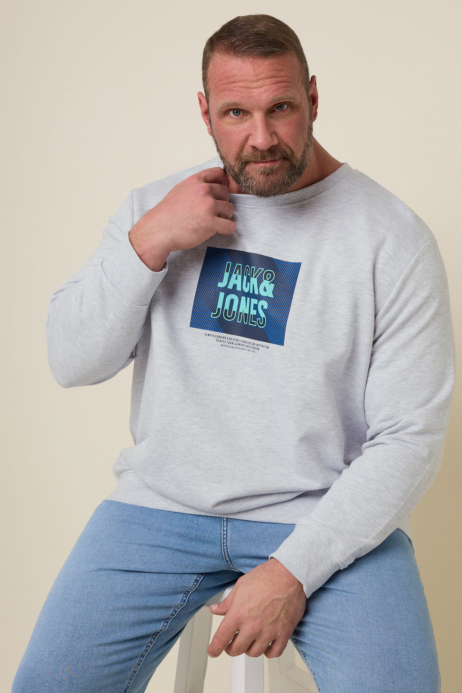 JACK & JONES Big & Tall Light Grey Hudson Sweatshirt | BadRhino 1