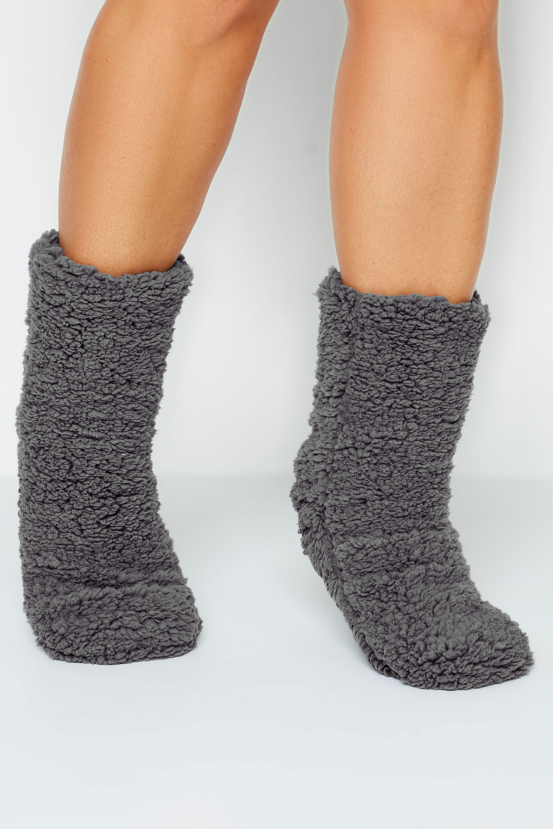 Charcoal Grey Fluffy Slipper Socks | Yours Clothing  1