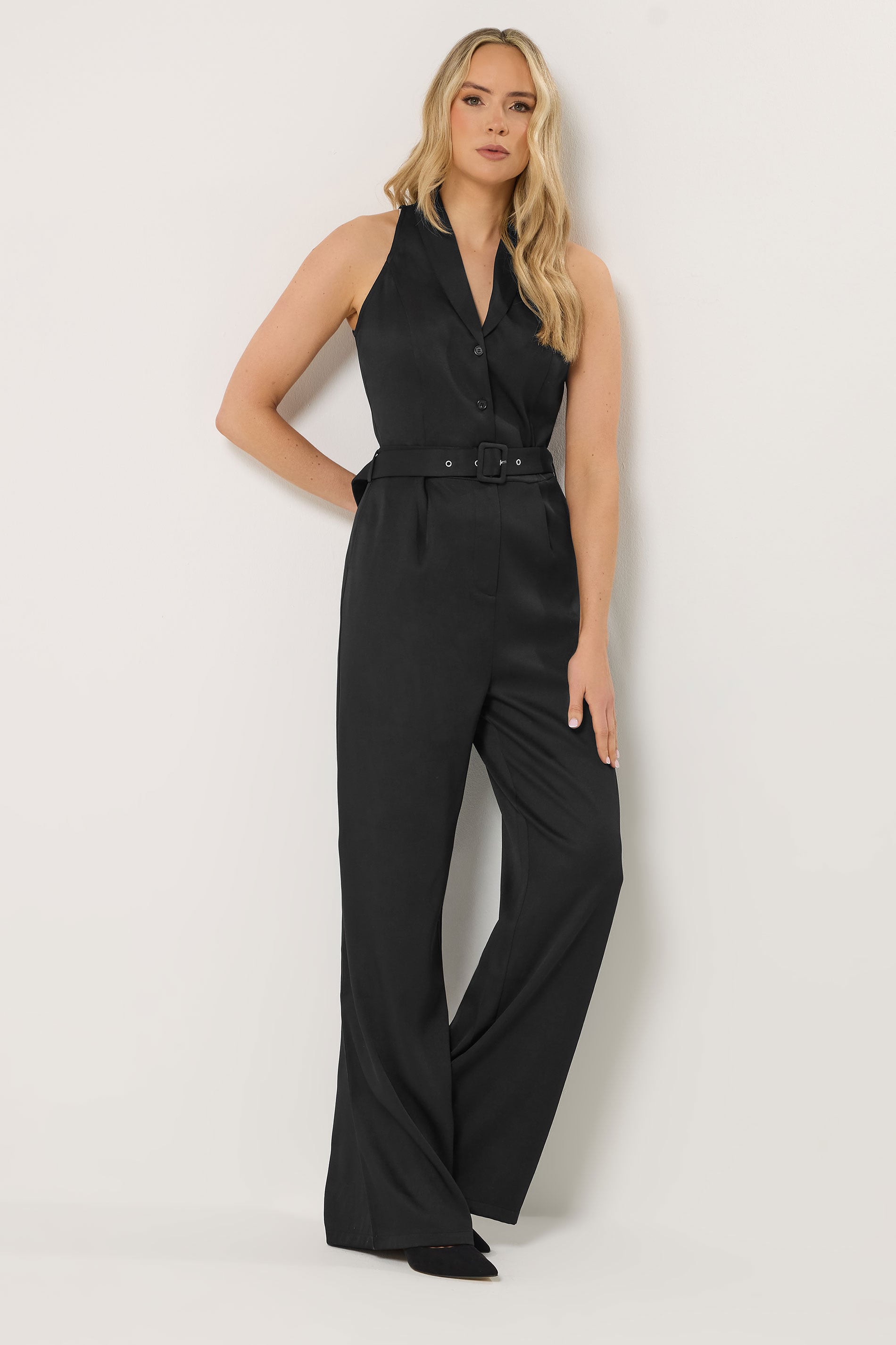 LTS Tall Women's Black Belted Open Collar Jumpsuit | Long Tall Sally 3