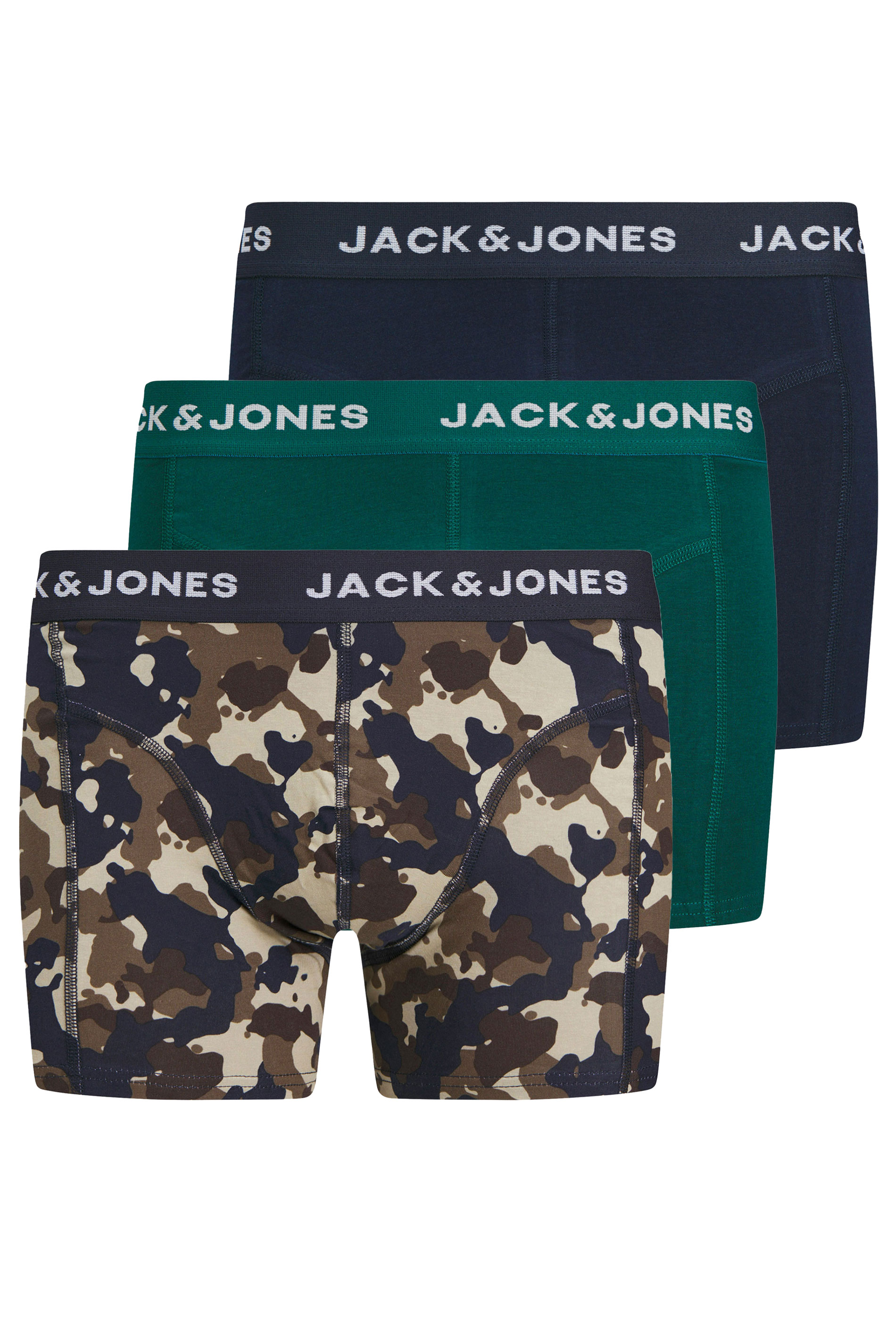 JACK & JONES Big & Tall 3 PACK Navy & Camo Print Boxers | BadRhino 4