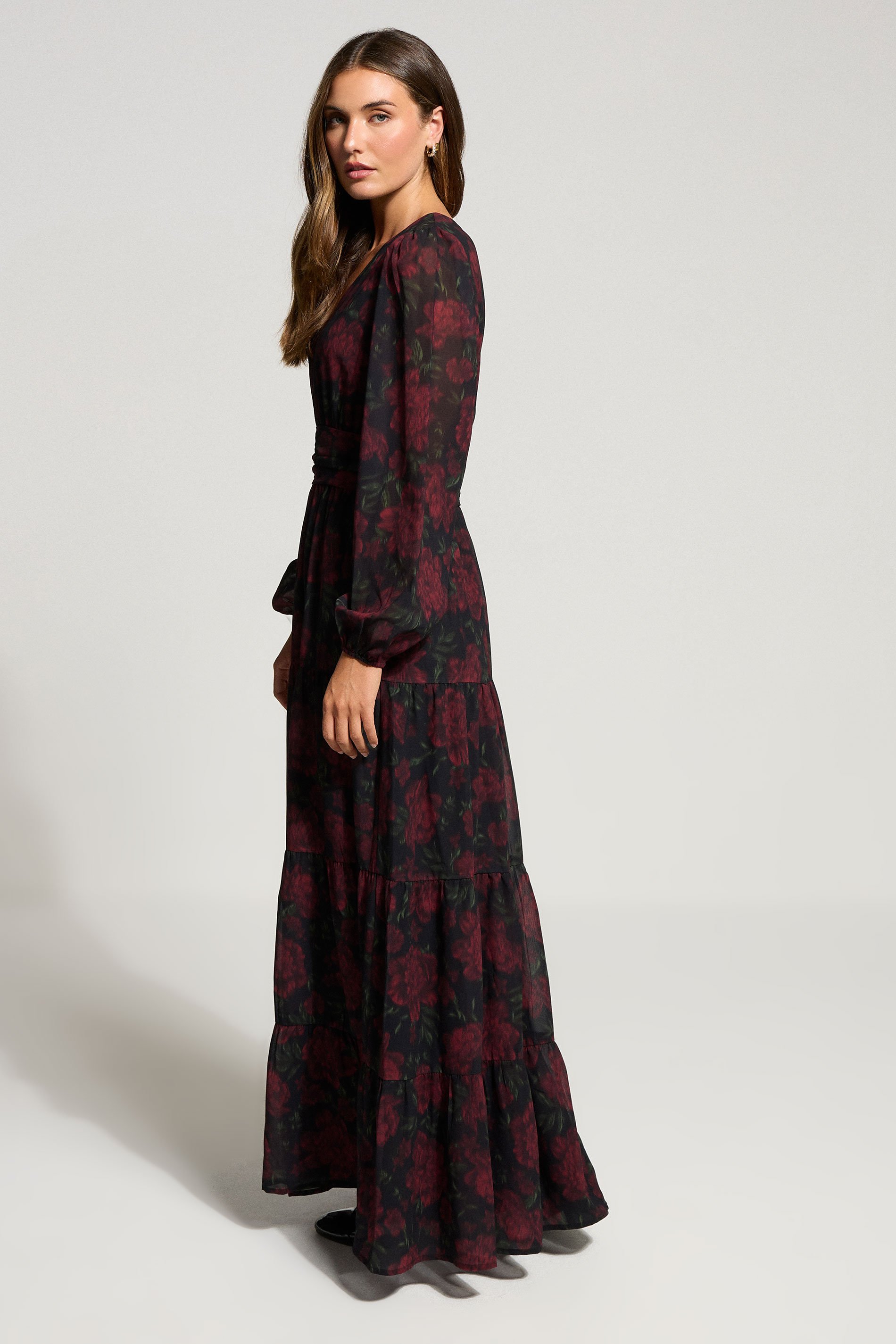 LTS Tall Black Blurred Rose Chiffon Tiered Dress | Long Tall Sally 3