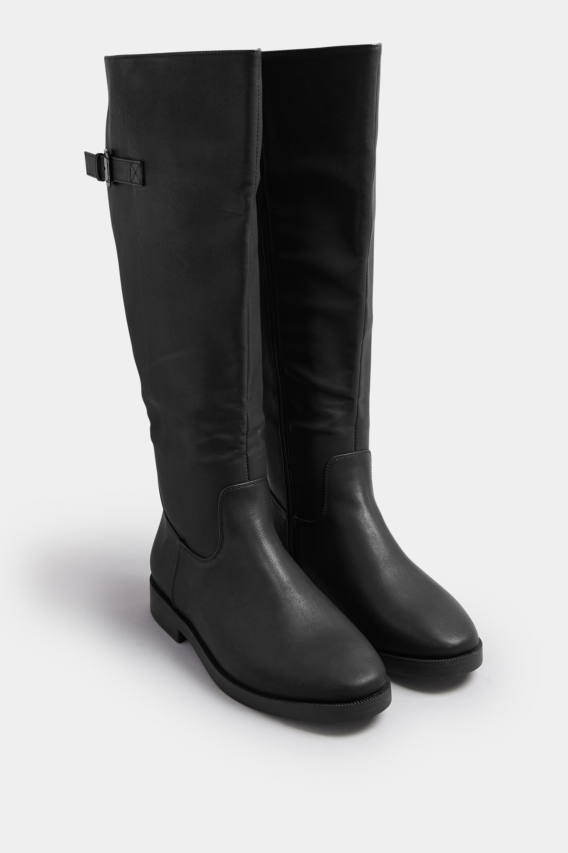 Black Faux Leather Buckle Detail Knee High Boots In Extra Wide EEE Fit | Yours Clothing 2
