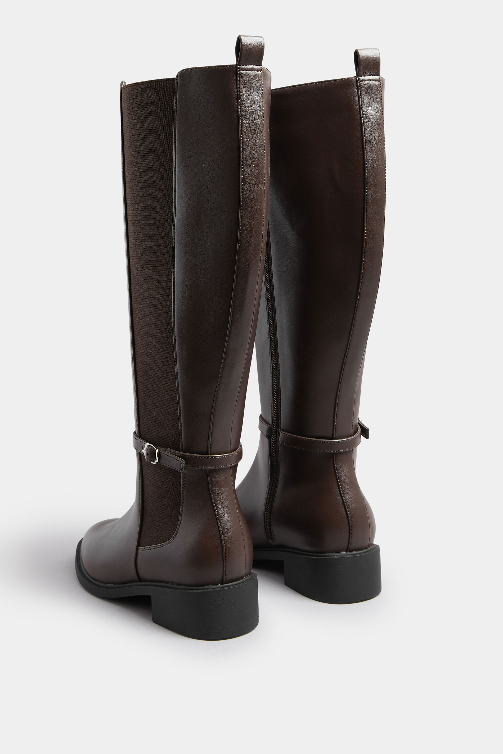 Brown Faux Leather Buckle Knee High Riding Boots In Extra Wide EEE Fit | Yours Clothing 4