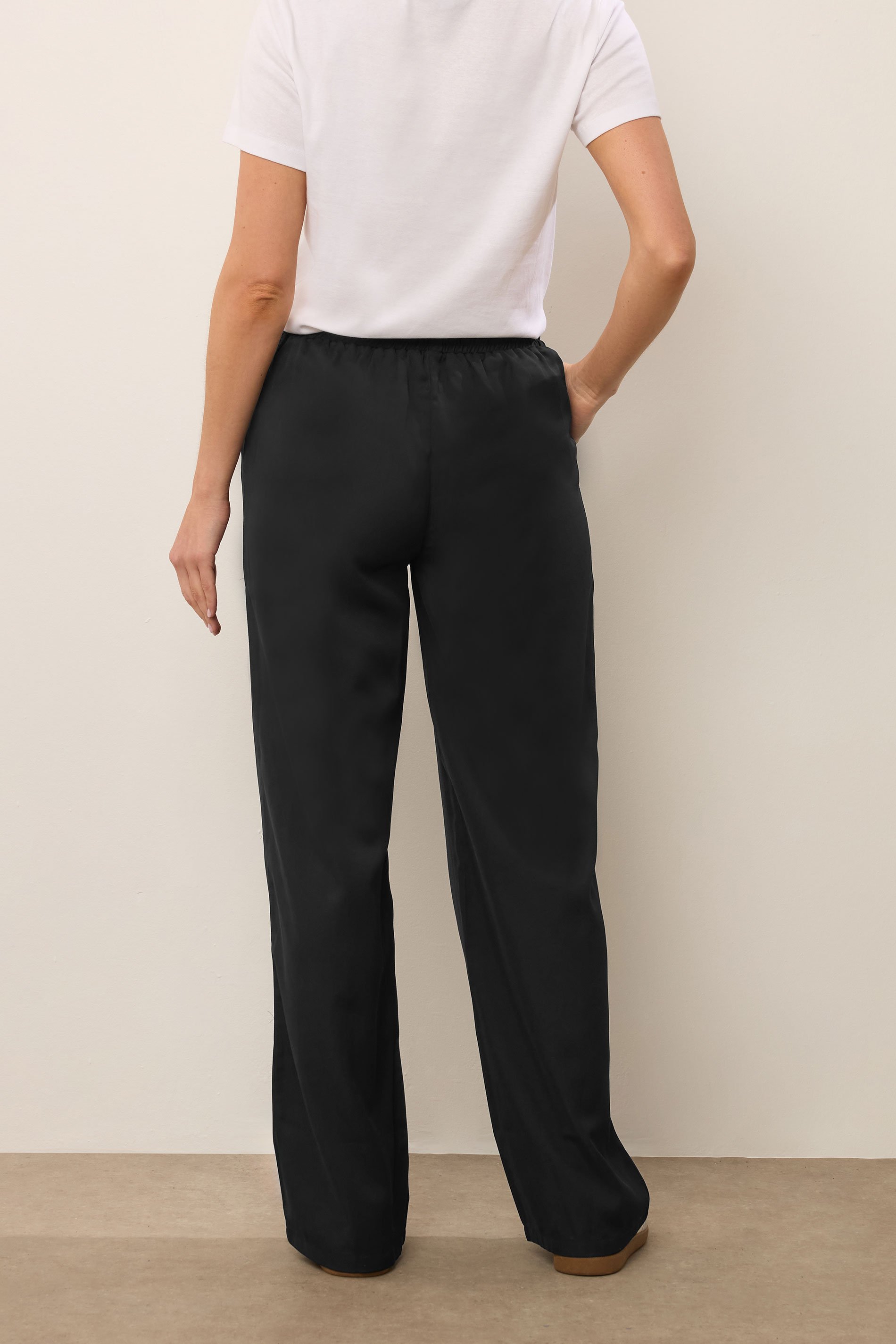 LTS Tall Black Tie Waist Wide Leg Trousers | Long Tall Sally 3