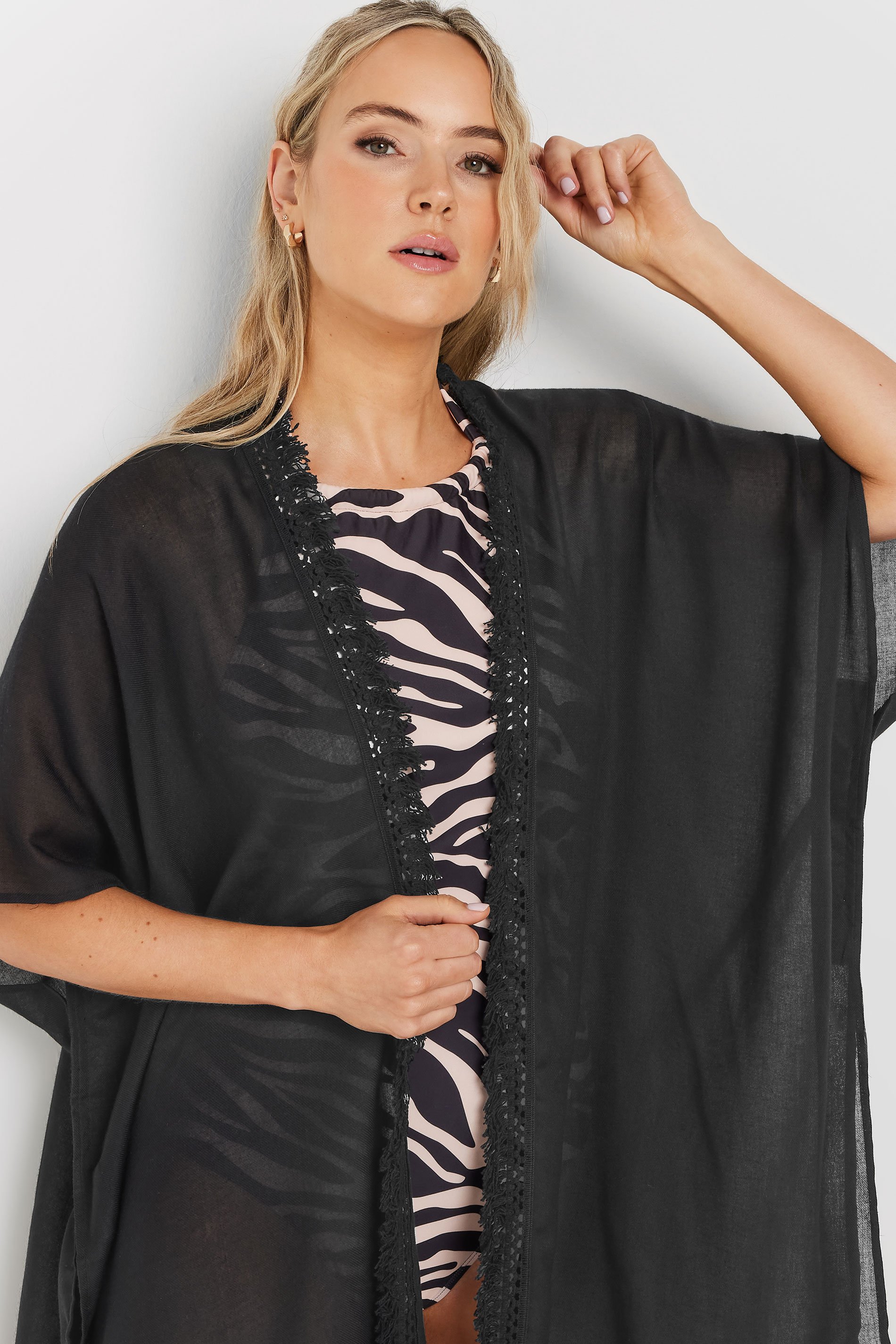 LTS Tall Black Woven Tassel Trim Kaftan | Long Tall Sally 5