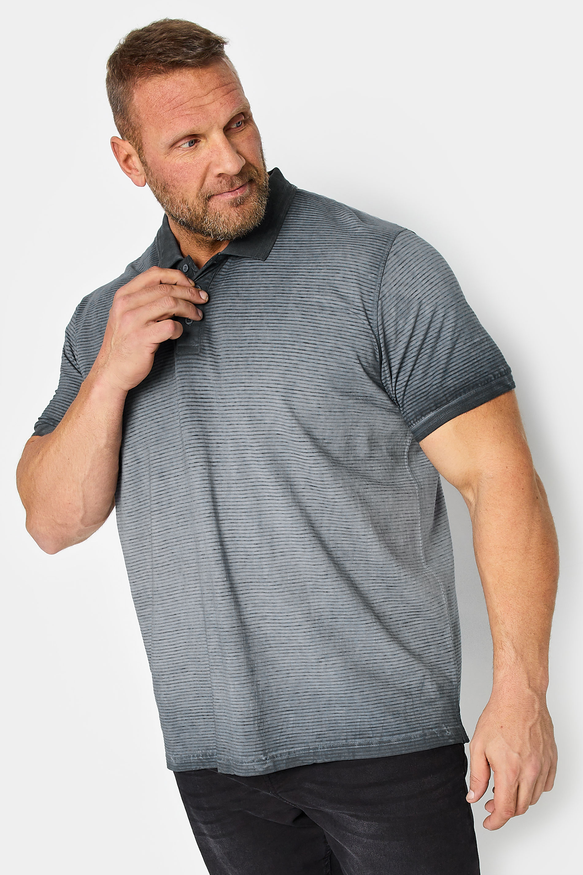 BadRhino Big & Tall Grey Striped Polo Shirt | BadRhino 2