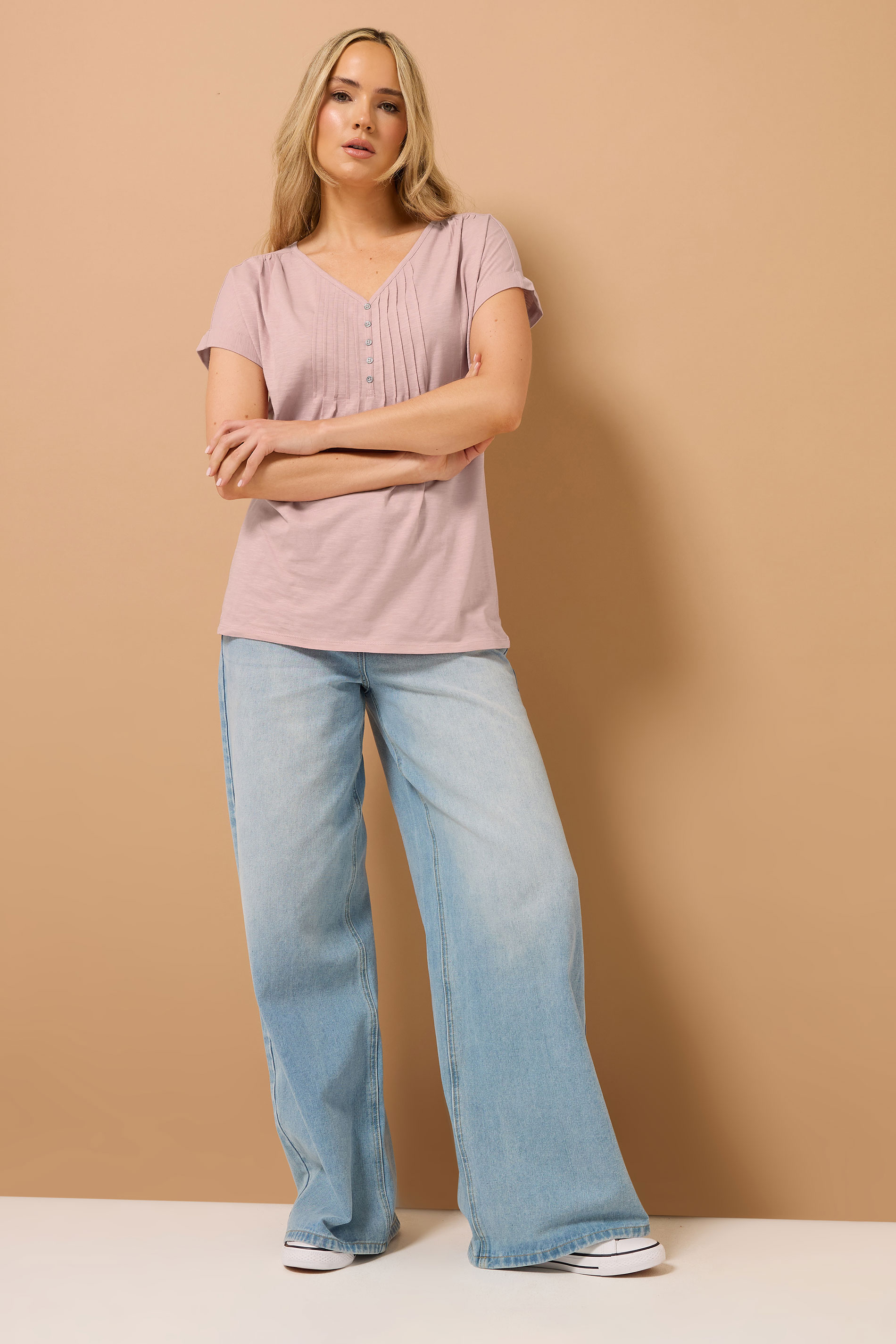 LTS Tall 2 PACK Sage Green & Pink Cotton Henley Tops | Long Tall Sally 3